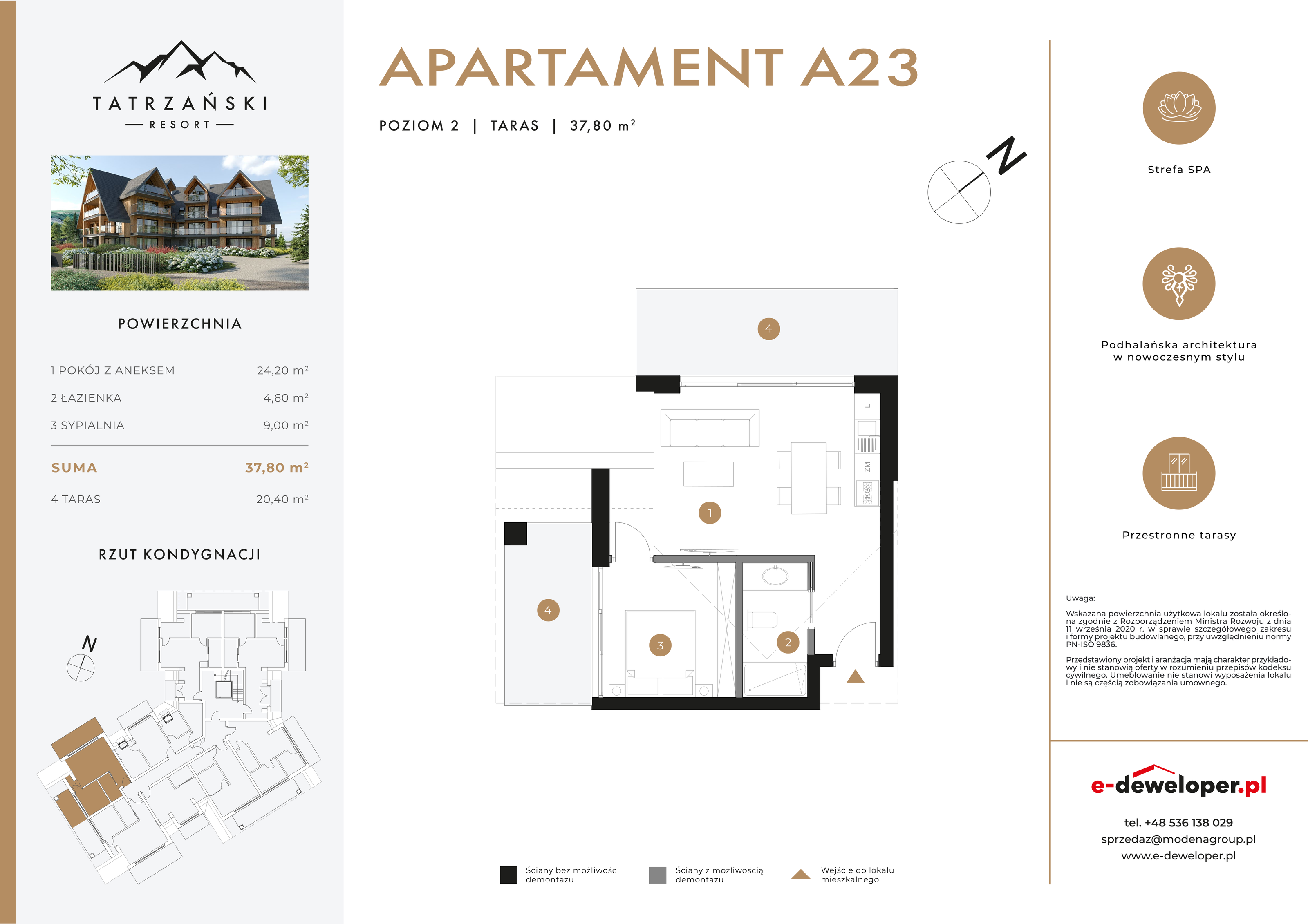 Apartament 37,80 m², piętro 2, oferta nr A23, Tatrzański Resort, Białka Tatrzańska, ul. Środkowa 75-idx