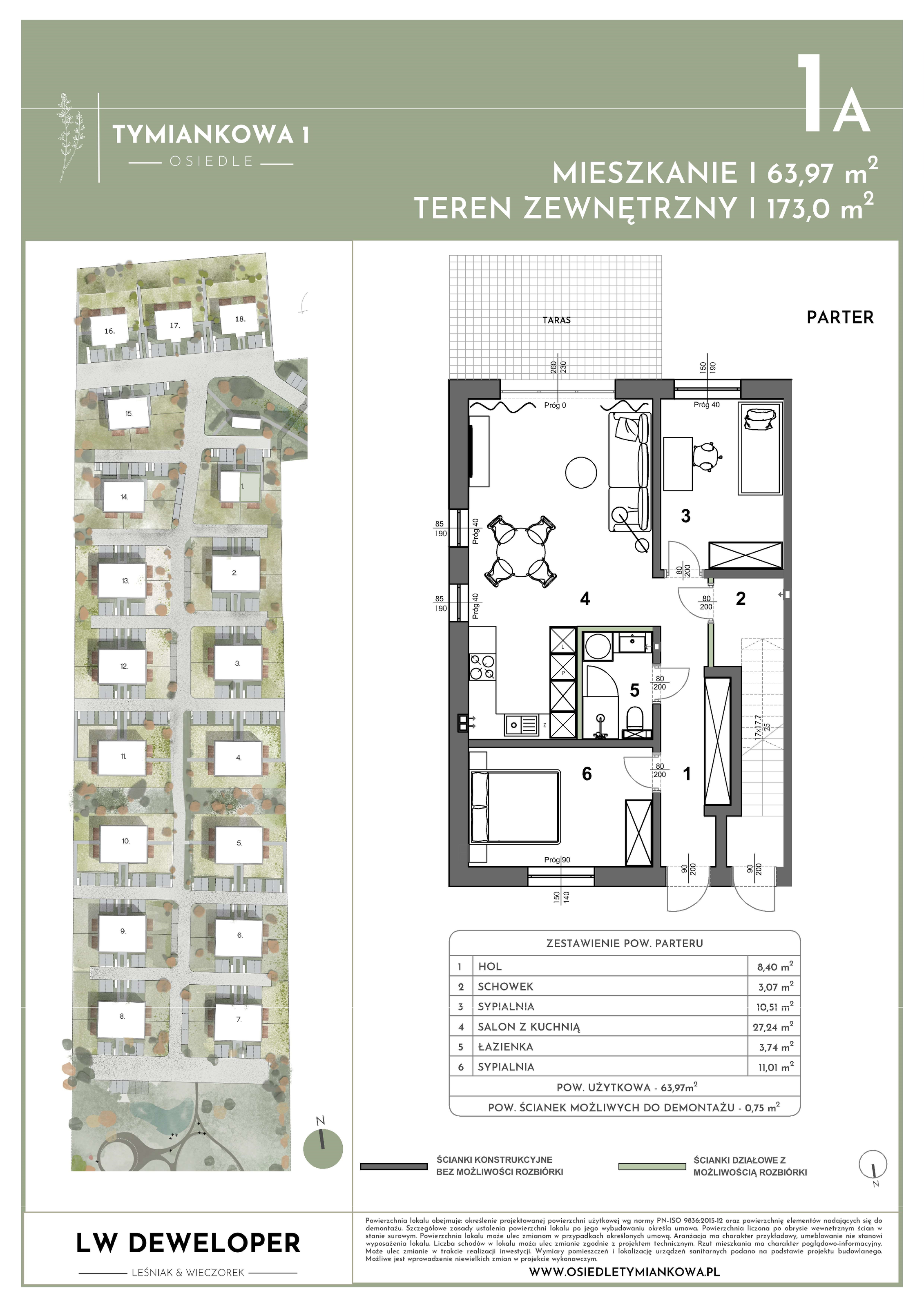 Mieszkanie 63,97 m², parter, oferta nr 1A, Osiedle Tymiankowa 1, Łódź, Widzew, ul. Tymiankowa 1-idx