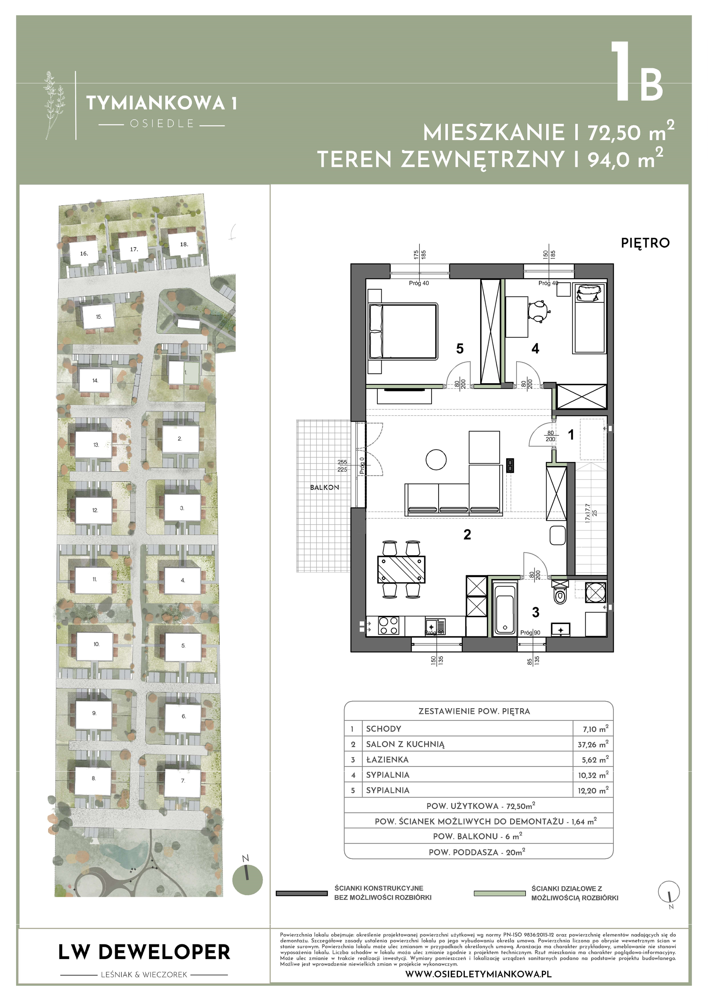 Mieszkanie 72,50 m², piętro 1, oferta nr 1B, Osiedle Tymiankowa 1, Łódź, Widzew, ul. Tymiankowa 1-idx