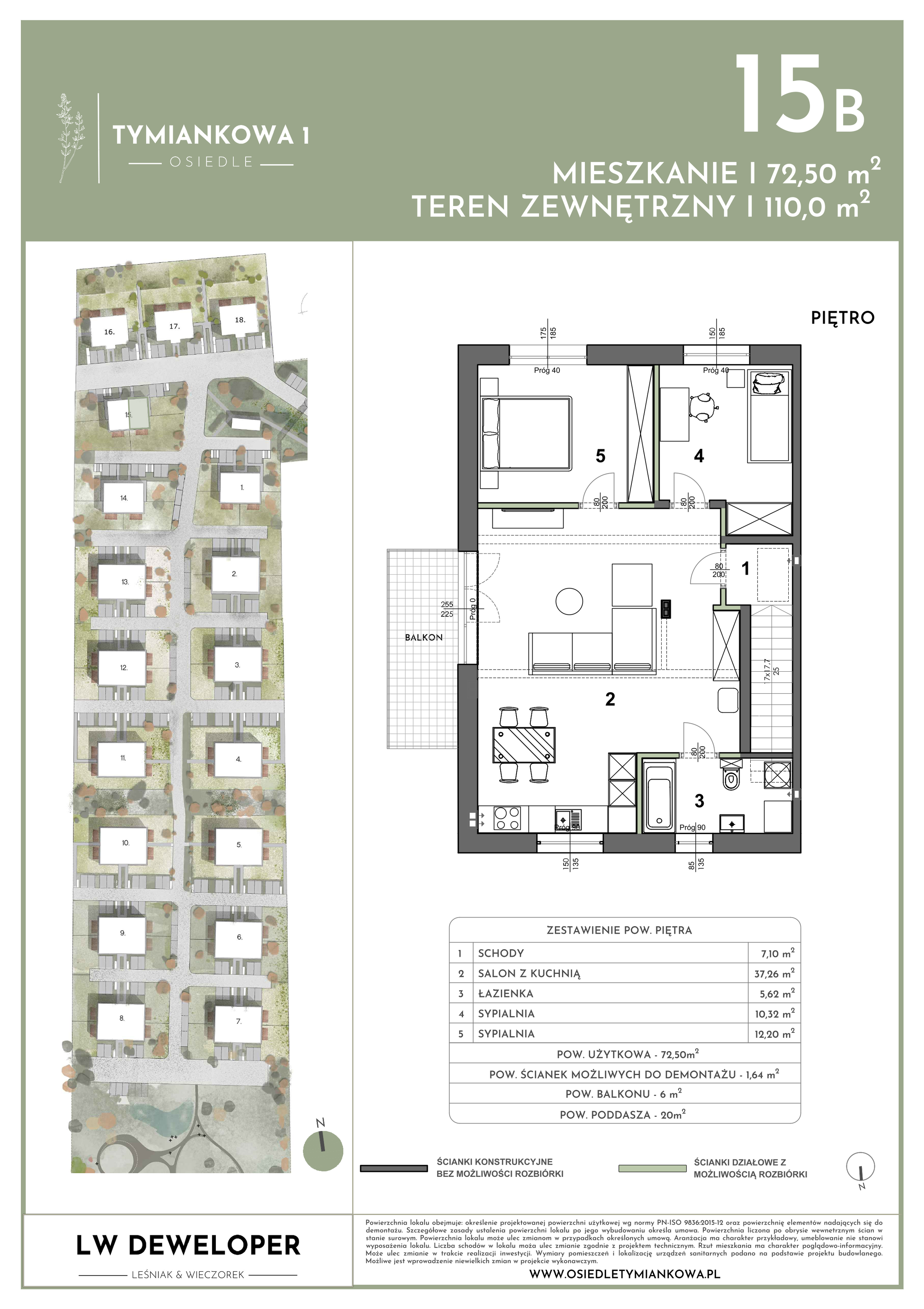 Mieszkanie 72,50 m², piętro 1, oferta nr 15B, Osiedle Tymiankowa 1, Łódź, Widzew, ul. Tymiankowa 1-idx