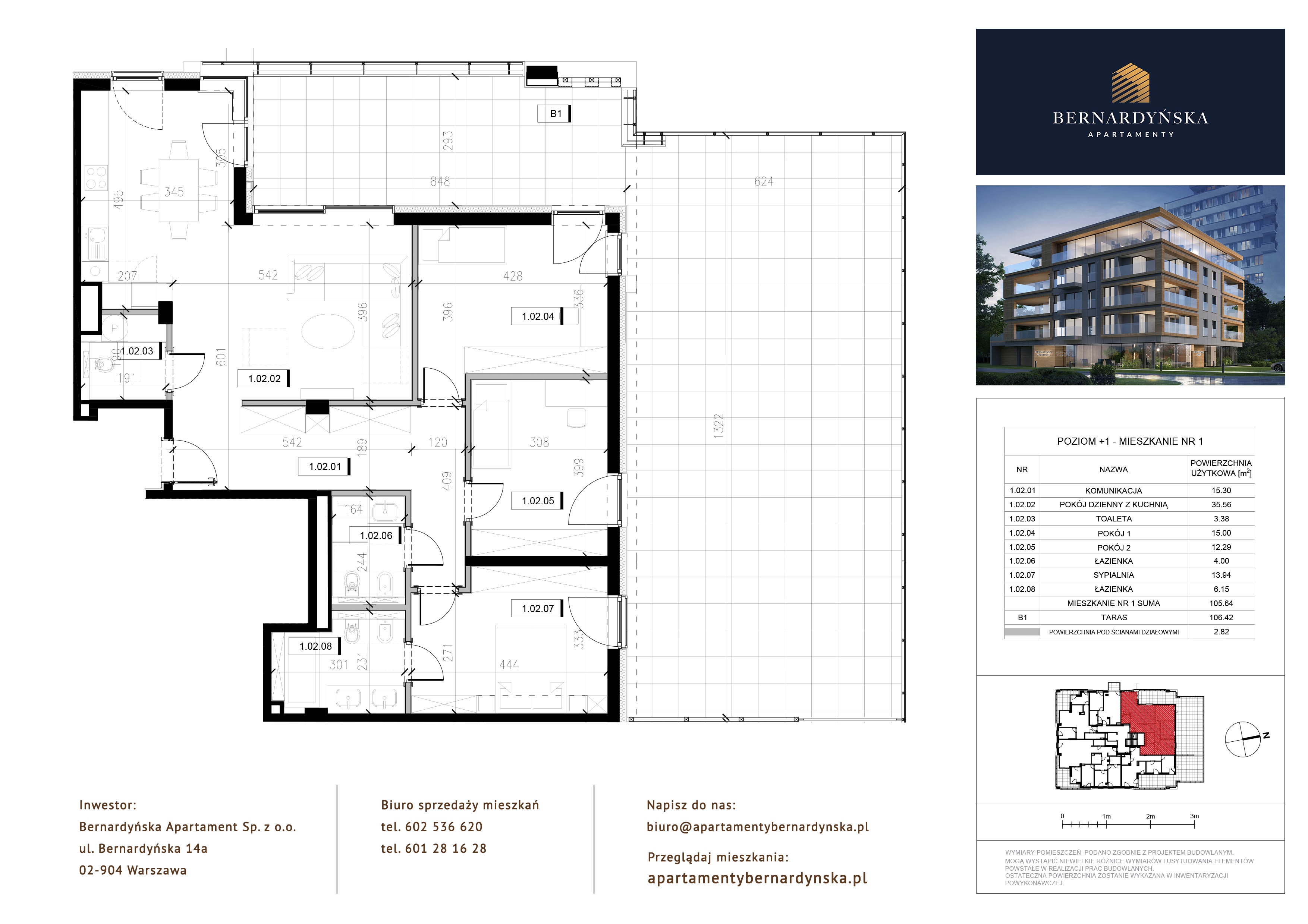 Apartament 105,64 m², piętro 1, oferta nr P1/1, Bernardyńska Apartamenty, Warszawa, Mokotów, ul. Bernardyńska 14A-idx