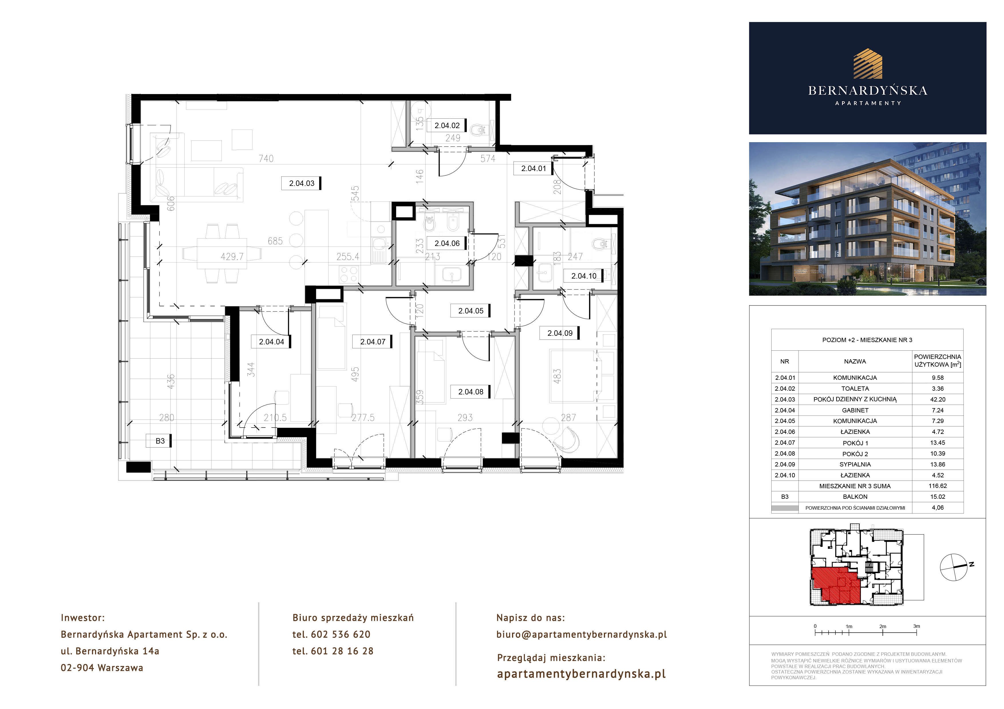 Apartament 116,62 m², piętro 2, oferta nr P2/3, Bernardyńska Apartamenty, Warszawa, Mokotów, ul. Bernardyńska 14A-idx