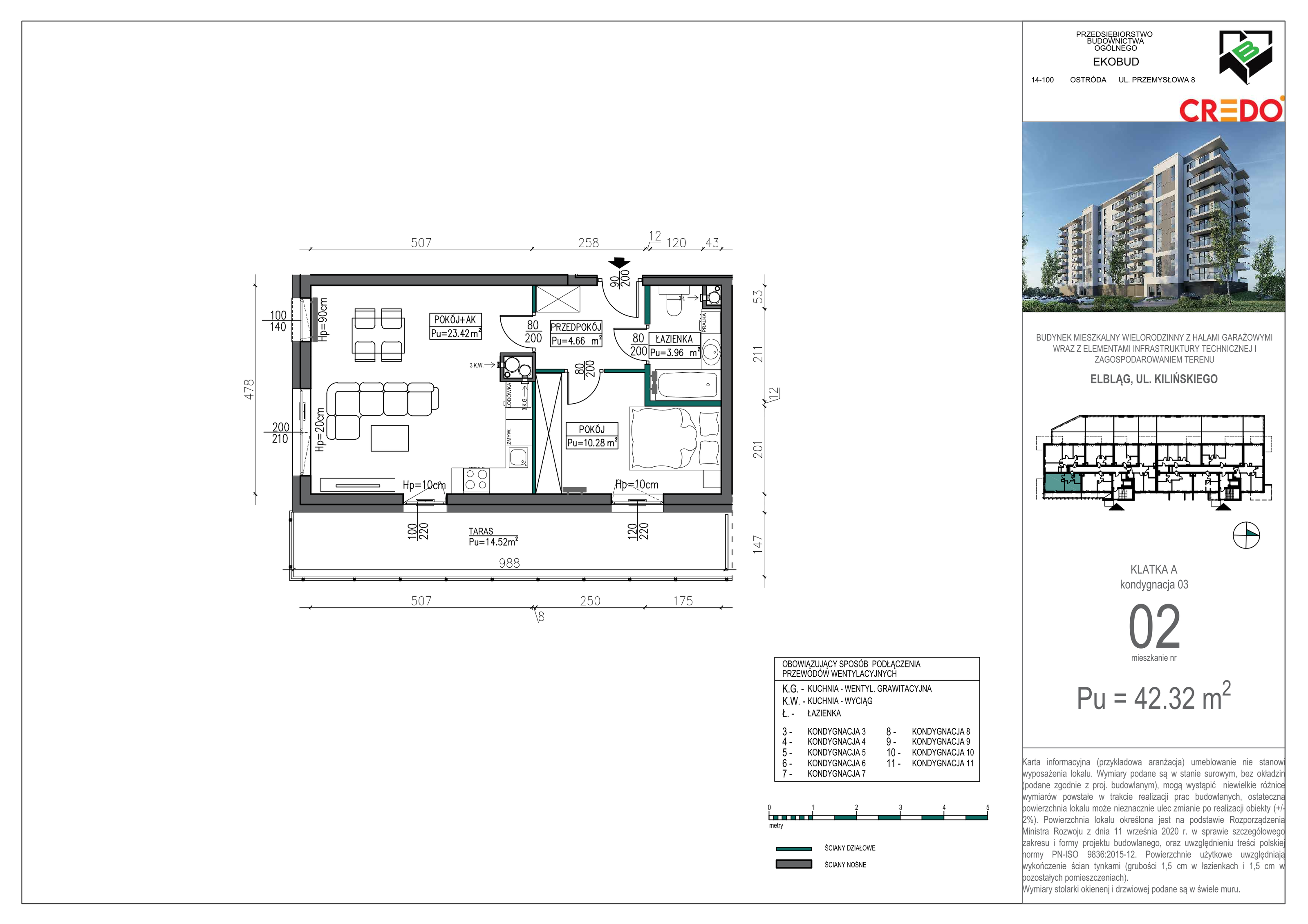 Mieszkanie 42,32 m², piętro 2, oferta nr A02, Kilińskiego, Elbląg, Zatorze, ul. Jana Kilińskiego-idx