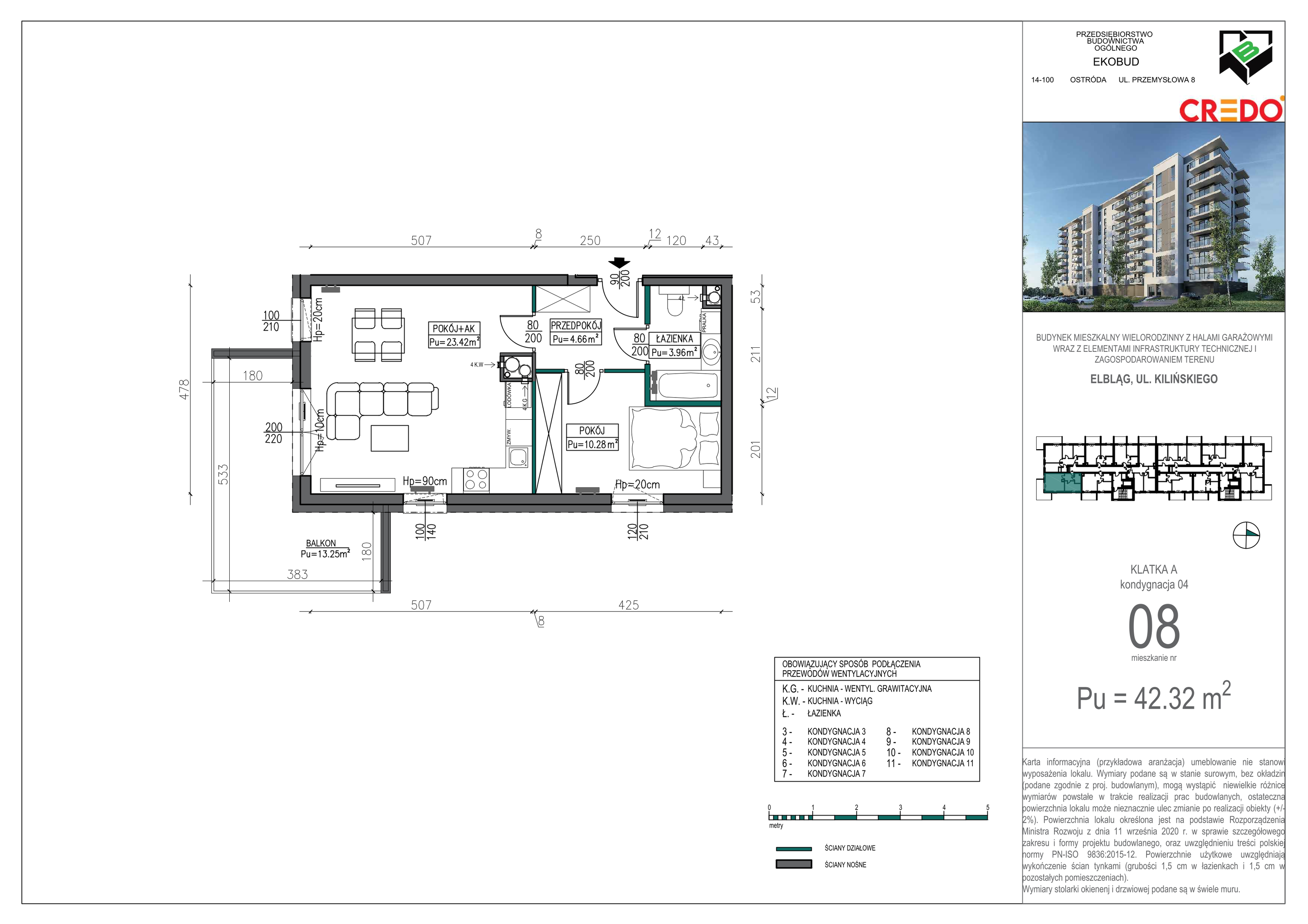 Mieszkanie 42,32 m², piętro 3, oferta nr A08, Kilińskiego, Elbląg, Zatorze, ul. Jana Kilińskiego-idx