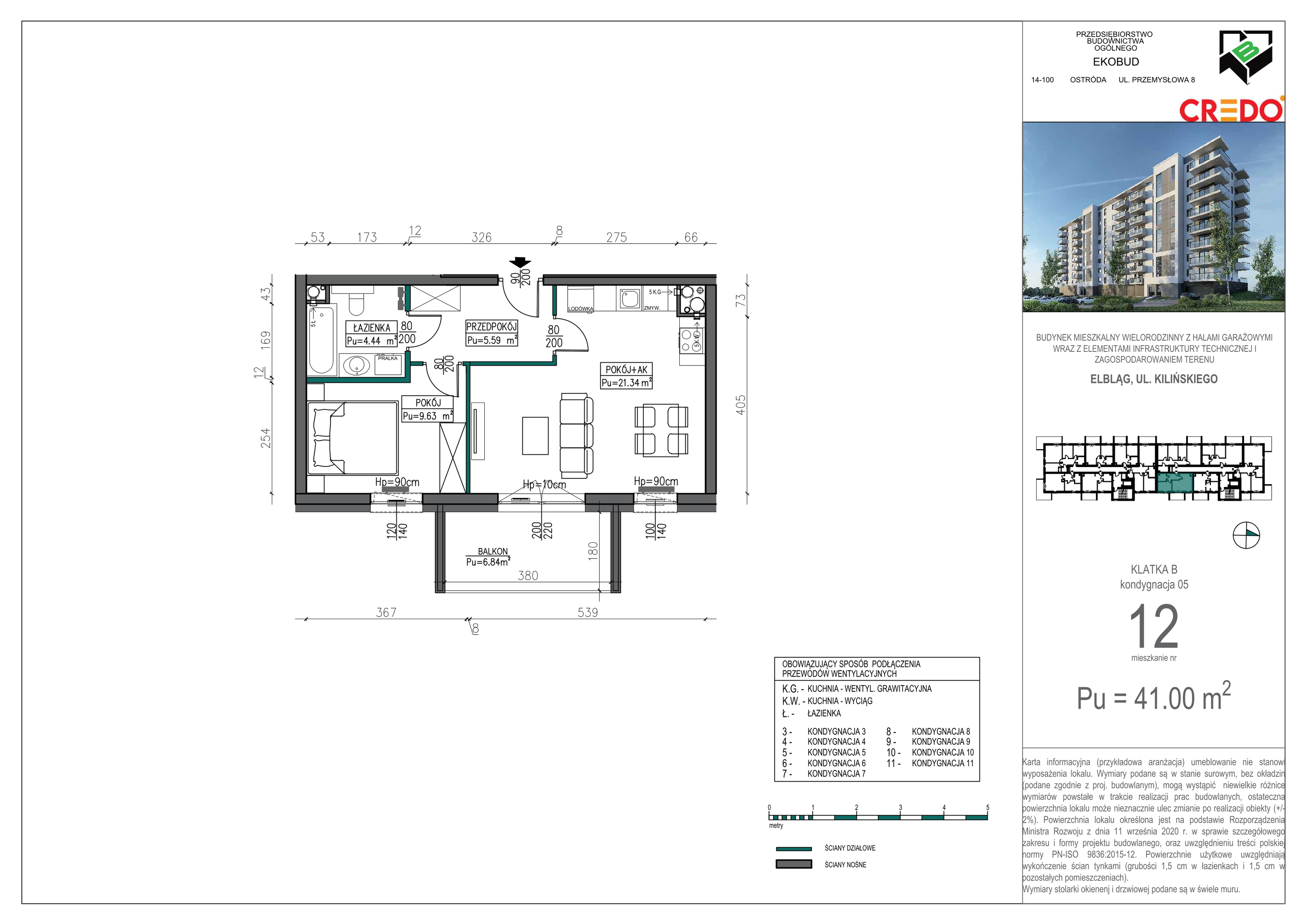 Mieszkanie 41,00 m², piętro 4, oferta nr B12, Kilińskiego, Elbląg, Zatorze, ul. Jana Kilińskiego-idx