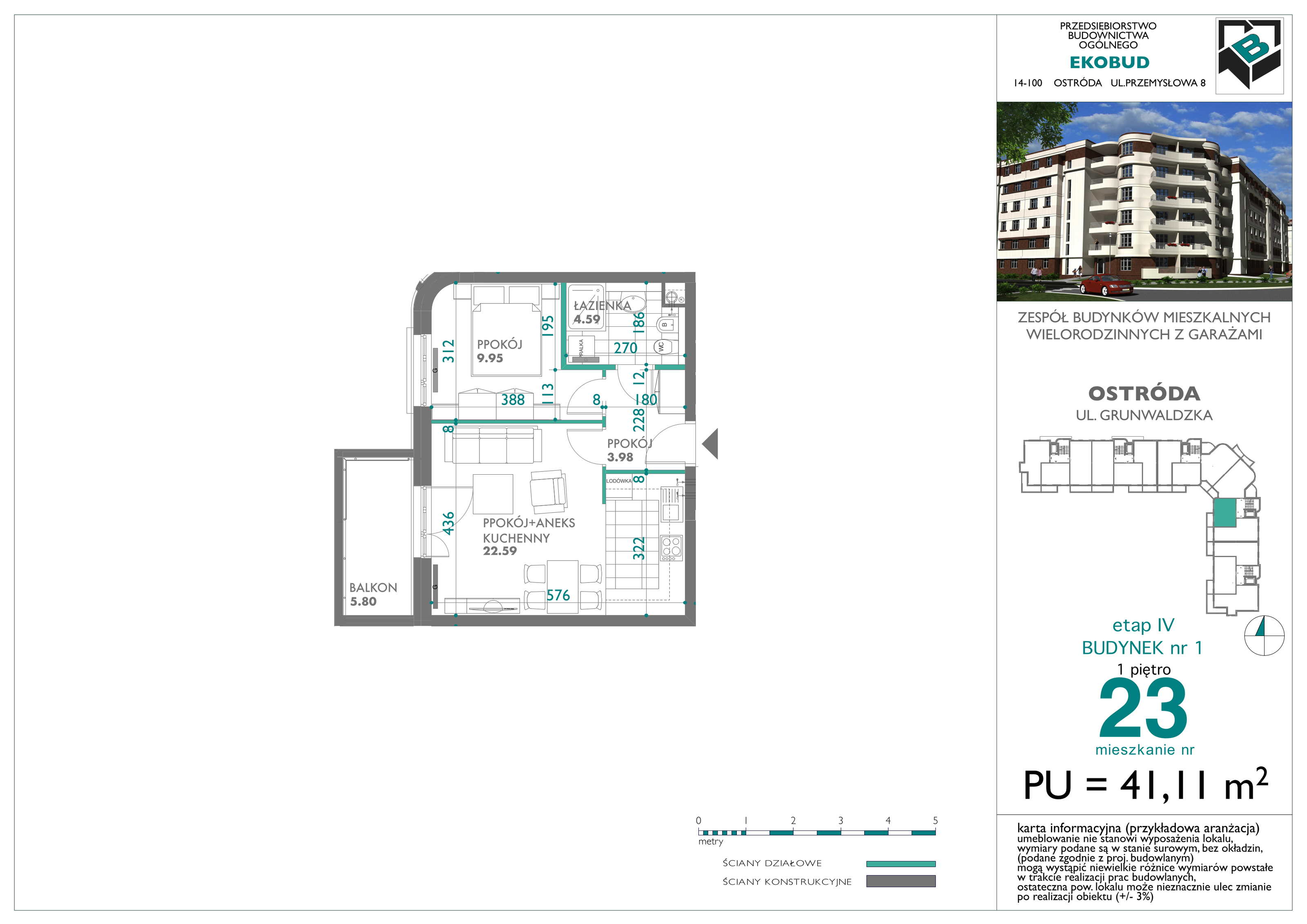 Mieszkanie 41,11 m², piętro 1, oferta nr 23, Osiedle Nove, Ostróda, ul. 1 Dywizji-idx