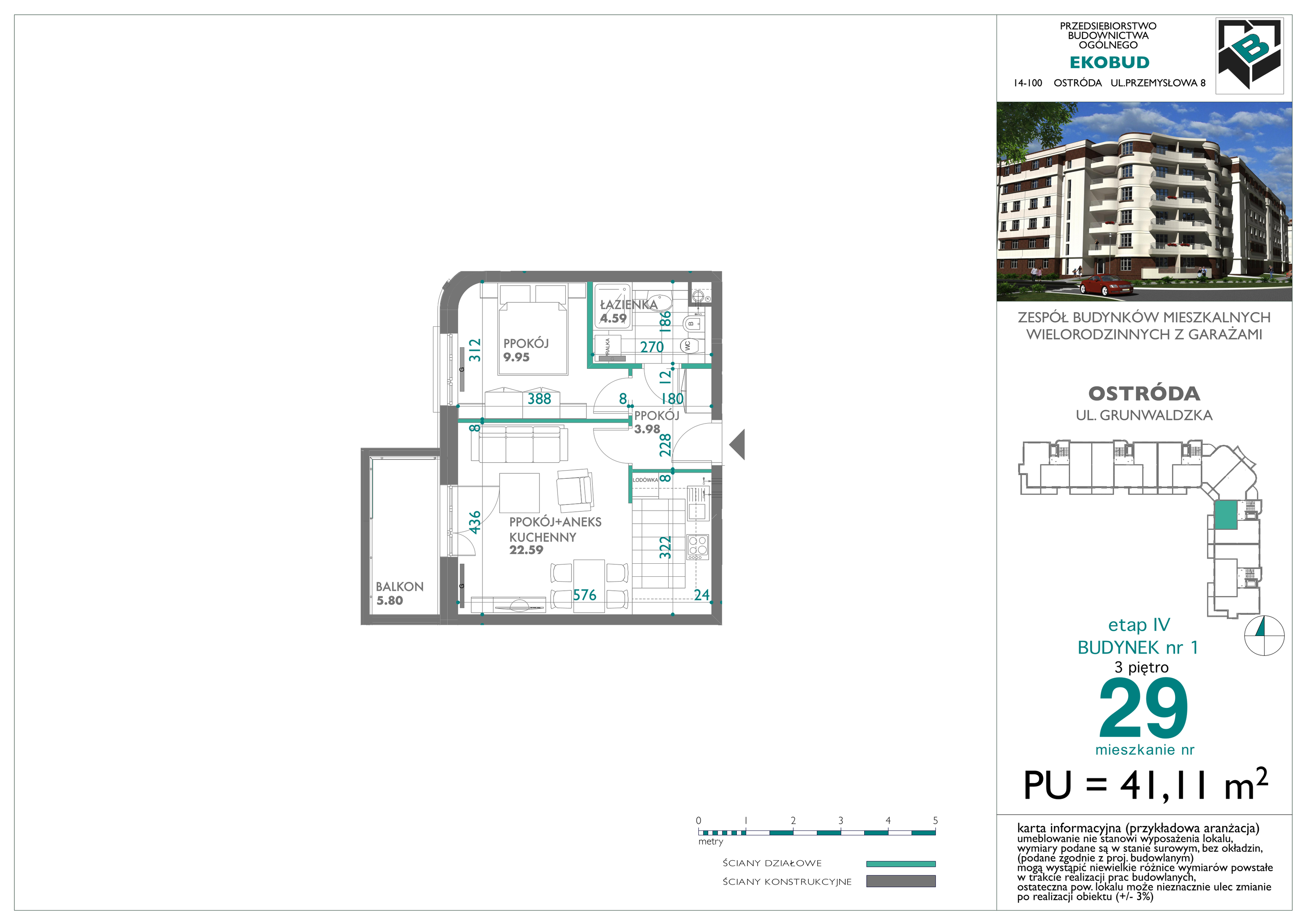 Mieszkanie 41,11 m², piętro 3, oferta nr 29, Osiedle Nove, Ostróda, ul. 1 Dywizji-idx