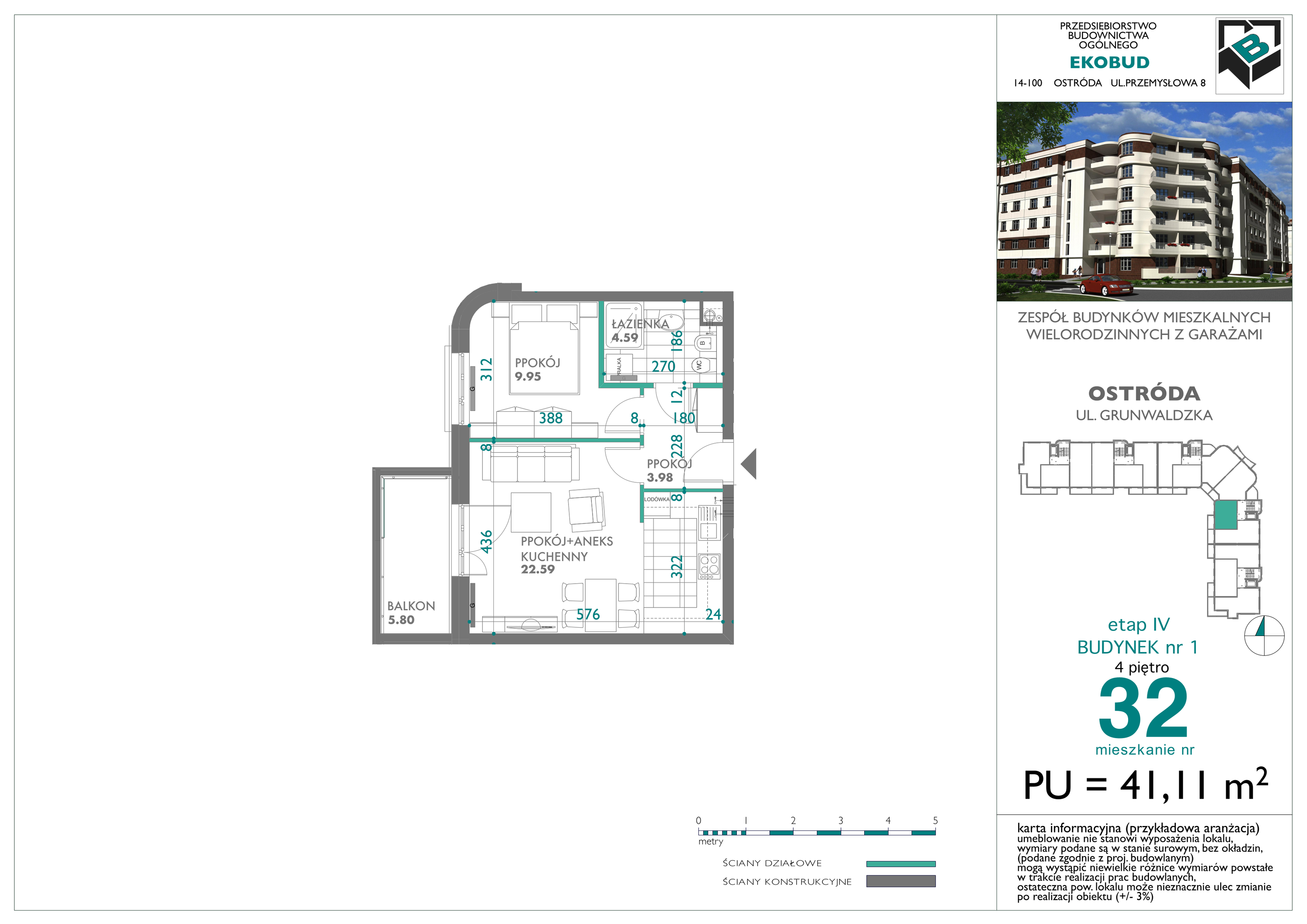 Mieszkanie 41,11 m², piętro 4, oferta nr 32, Osiedle Nove, Ostróda, ul. 1 Dywizji-idx