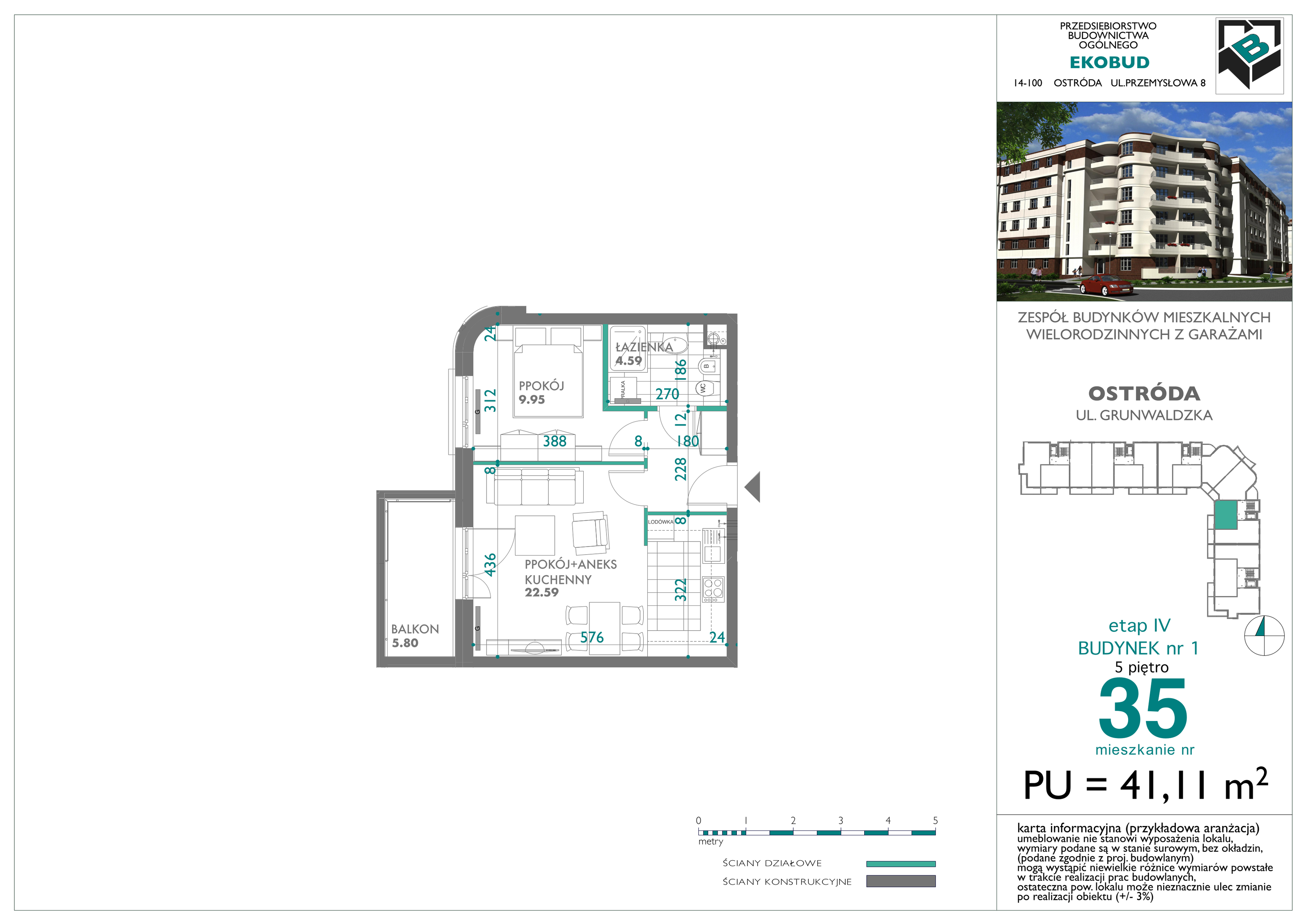 Mieszkanie 41,11 m², piętro 5, oferta nr 35, Osiedle Nove, Ostróda, ul. 1 Dywizji-idx