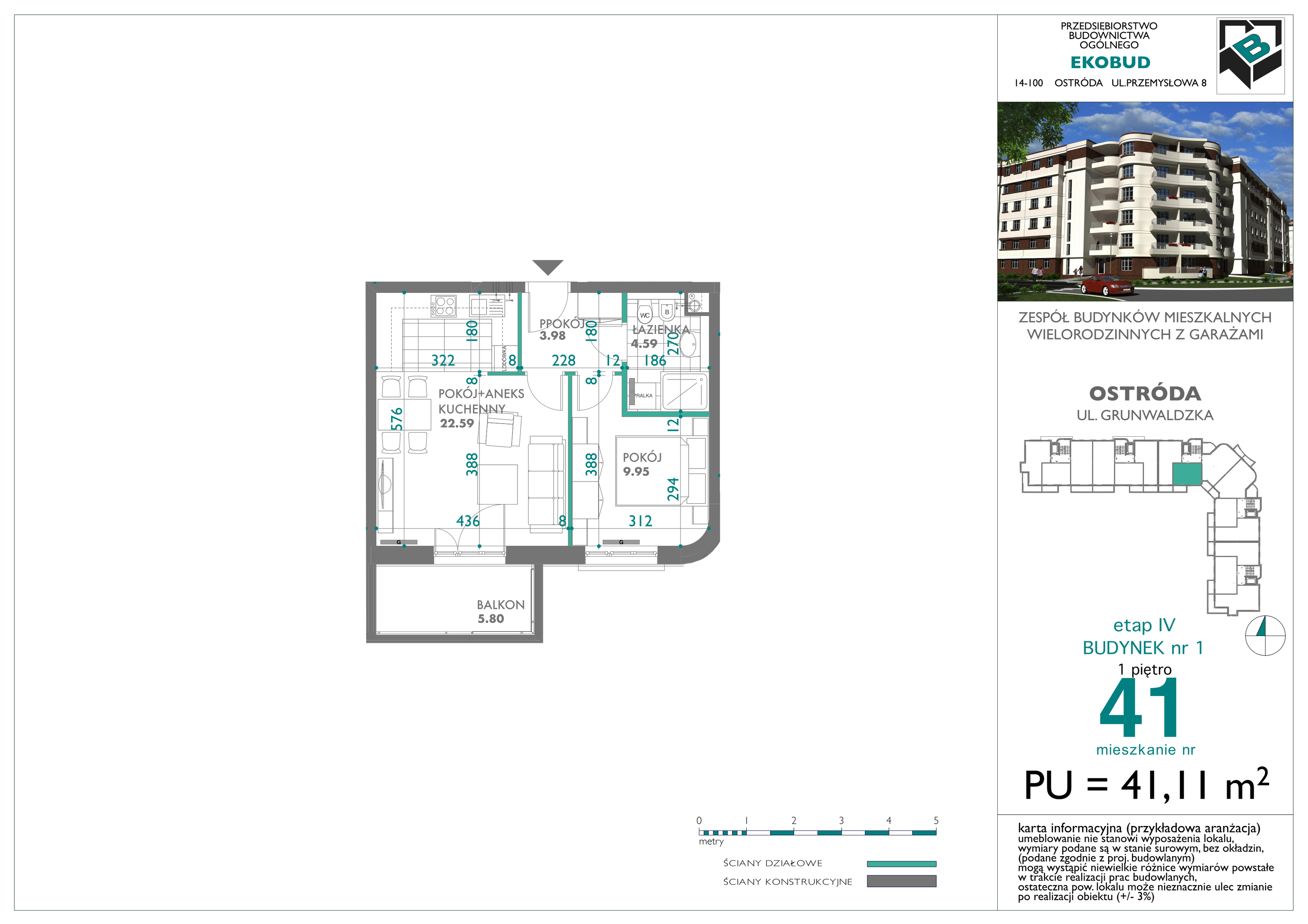 Mieszkanie 41,11 m², piętro 1, oferta nr 41, Osiedle Nove, Ostróda, ul. 1 Dywizji-idx