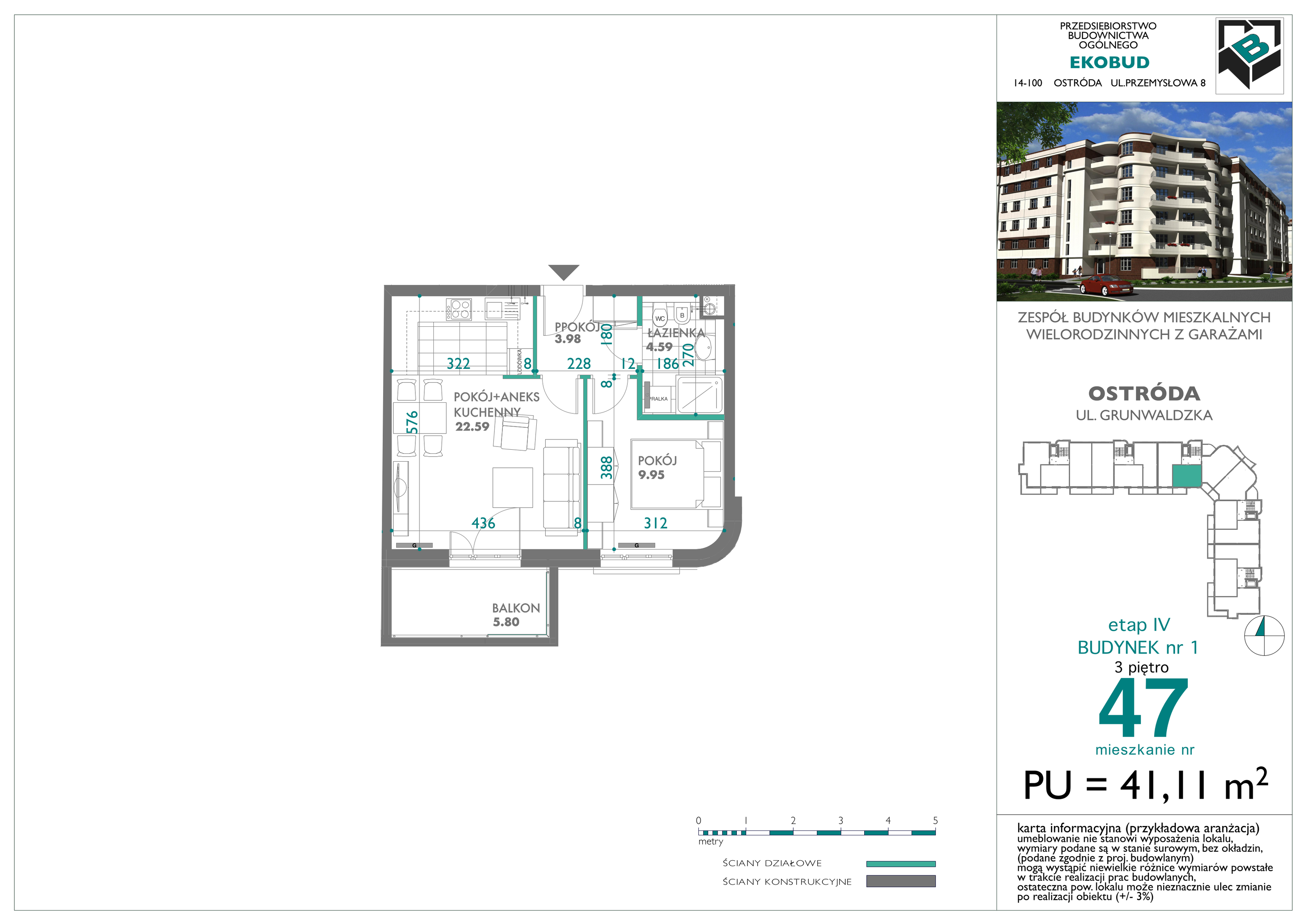 Mieszkanie 41,11 m², piętro 3, oferta nr 47, Osiedle Nove, Ostróda, ul. 1 Dywizji-idx