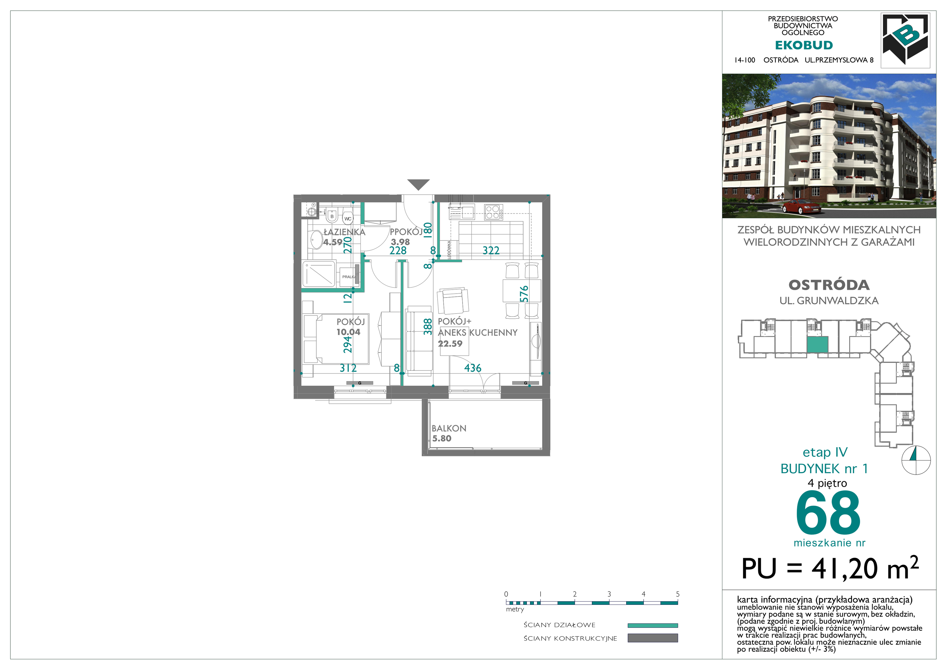 Mieszkanie 41,20 m², piętro 4, oferta nr 68, Osiedle Nove, Ostróda, ul. 1 Dywizji-idx