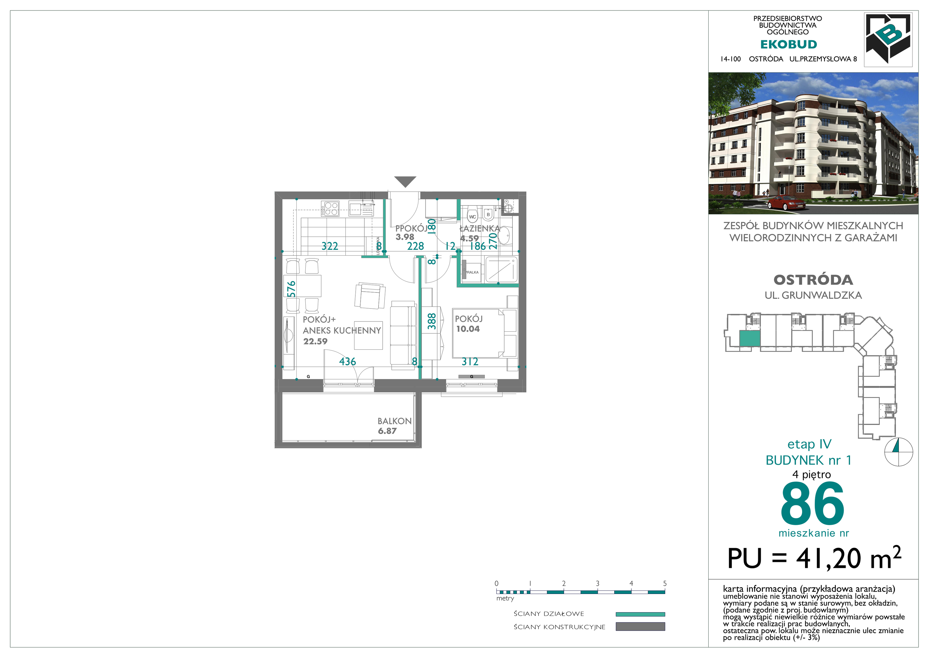 Mieszkanie 41,20 m², piętro 4, oferta nr 86, Osiedle Nove, Ostróda, ul. 1 Dywizji-idx