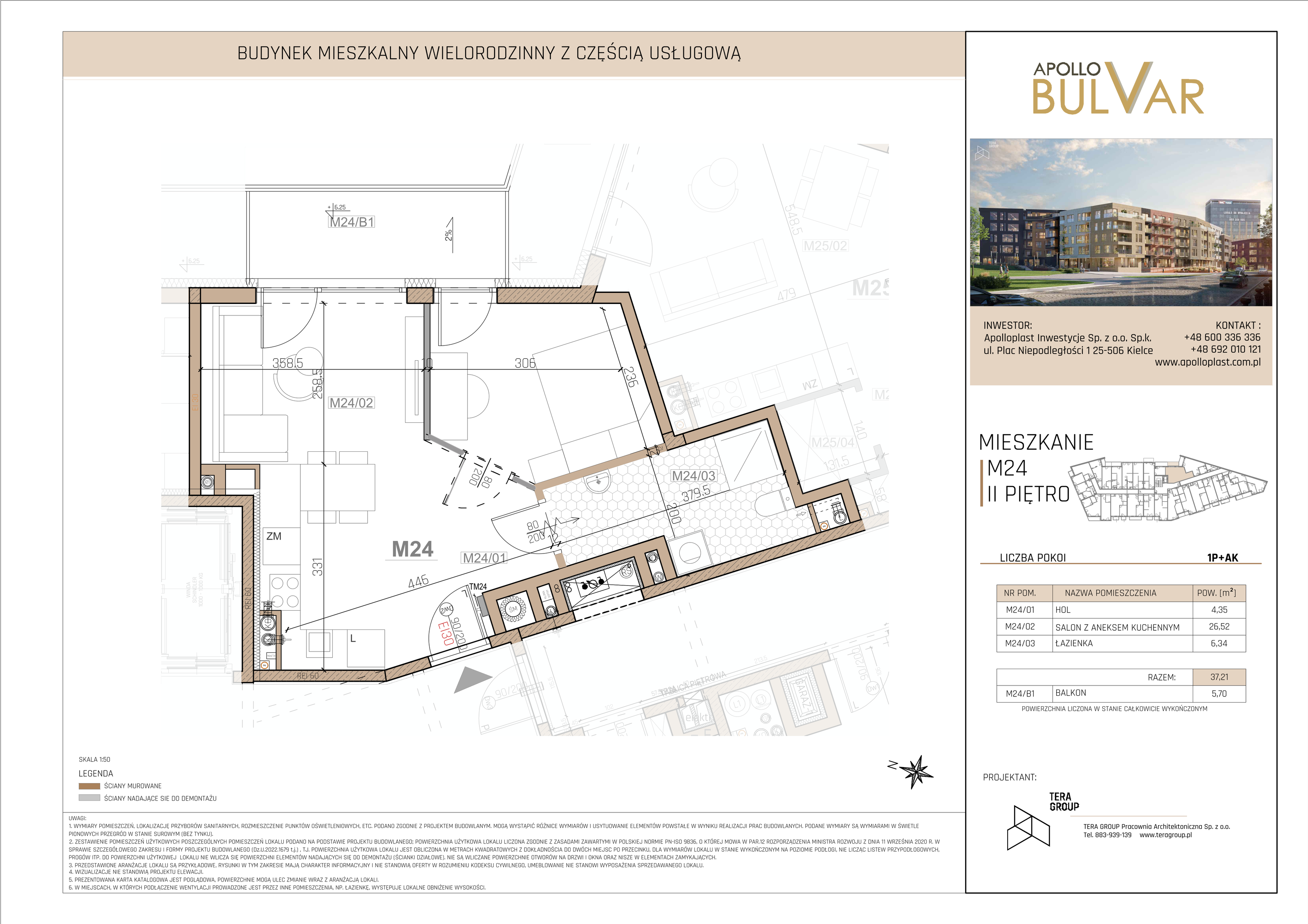 Mieszkanie 38,47 m², piętro 2, oferta nr 24, Apollo Bulvar, Kielce, Centrum, ul. Piotrkowska 16-idx