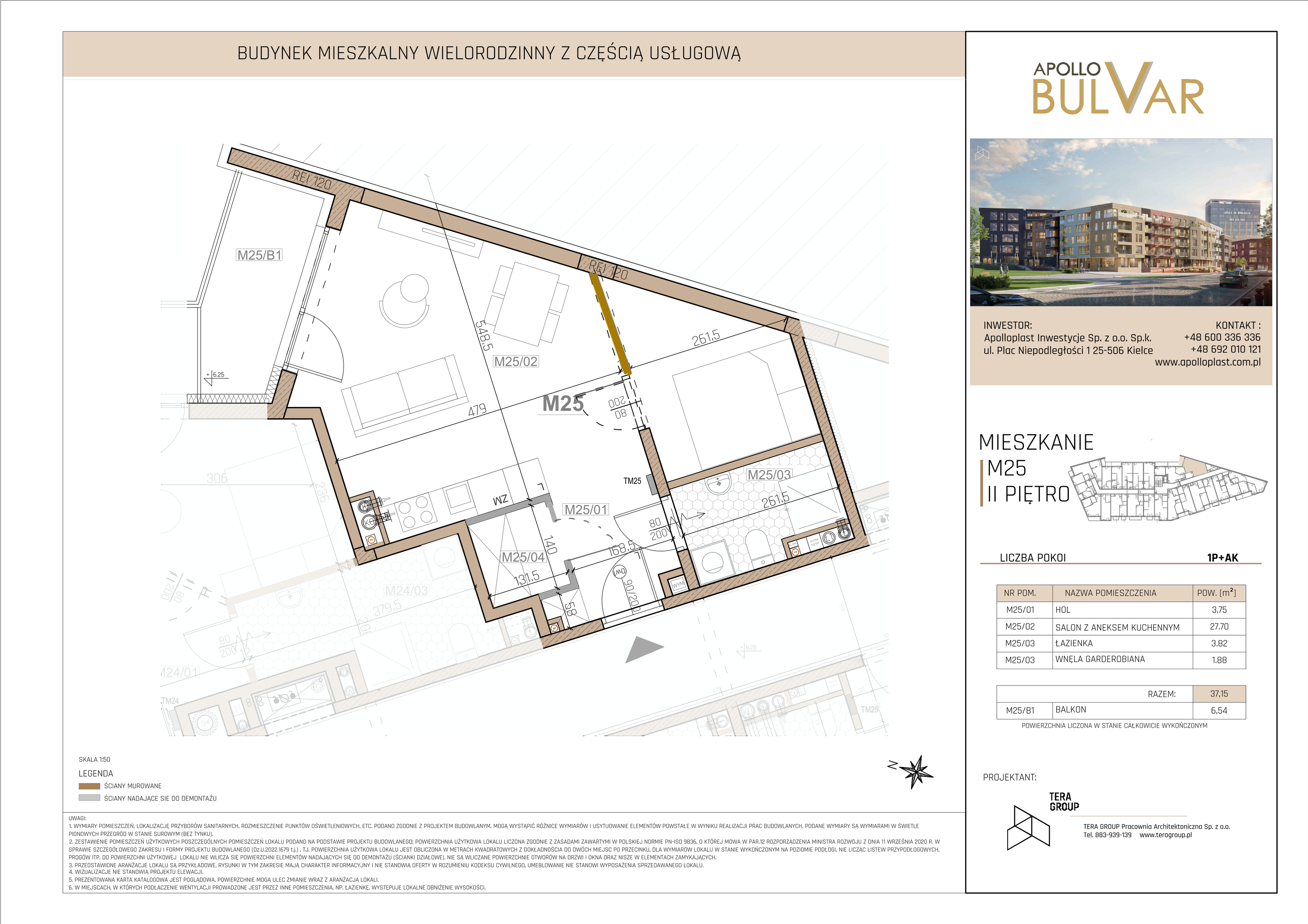 Apartament 36,43 m², piętro 2, oferta nr 25, Apollo Bulvar, Kielce, Centrum, ul. Piotrkowska 16-idx