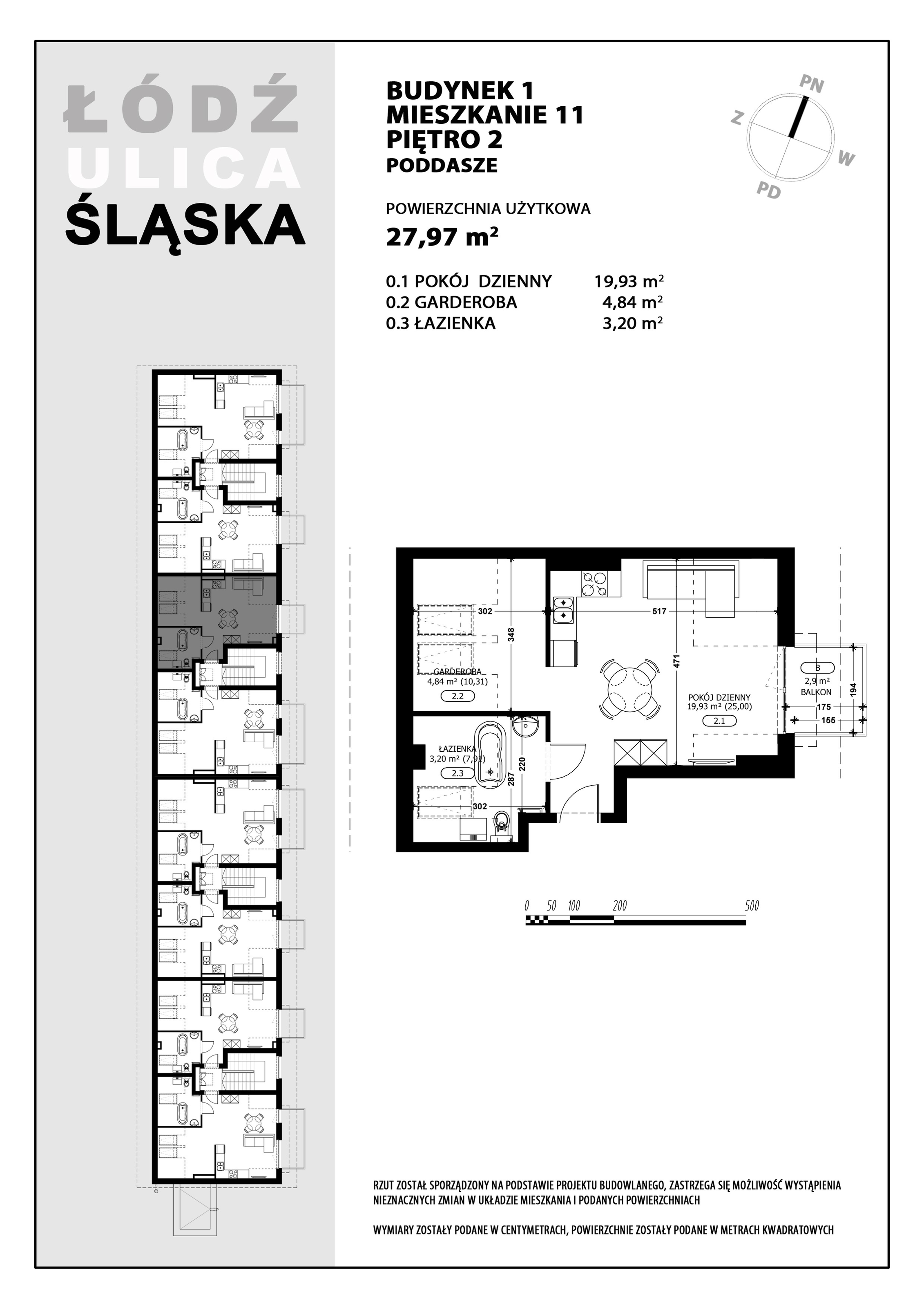 Mieszkanie 27,97 m², piętro 2, oferta nr B1-M11, Śląska Park, Łódź, Górna, Chojny-Dąbrowa, ul. Śląska 39-idx