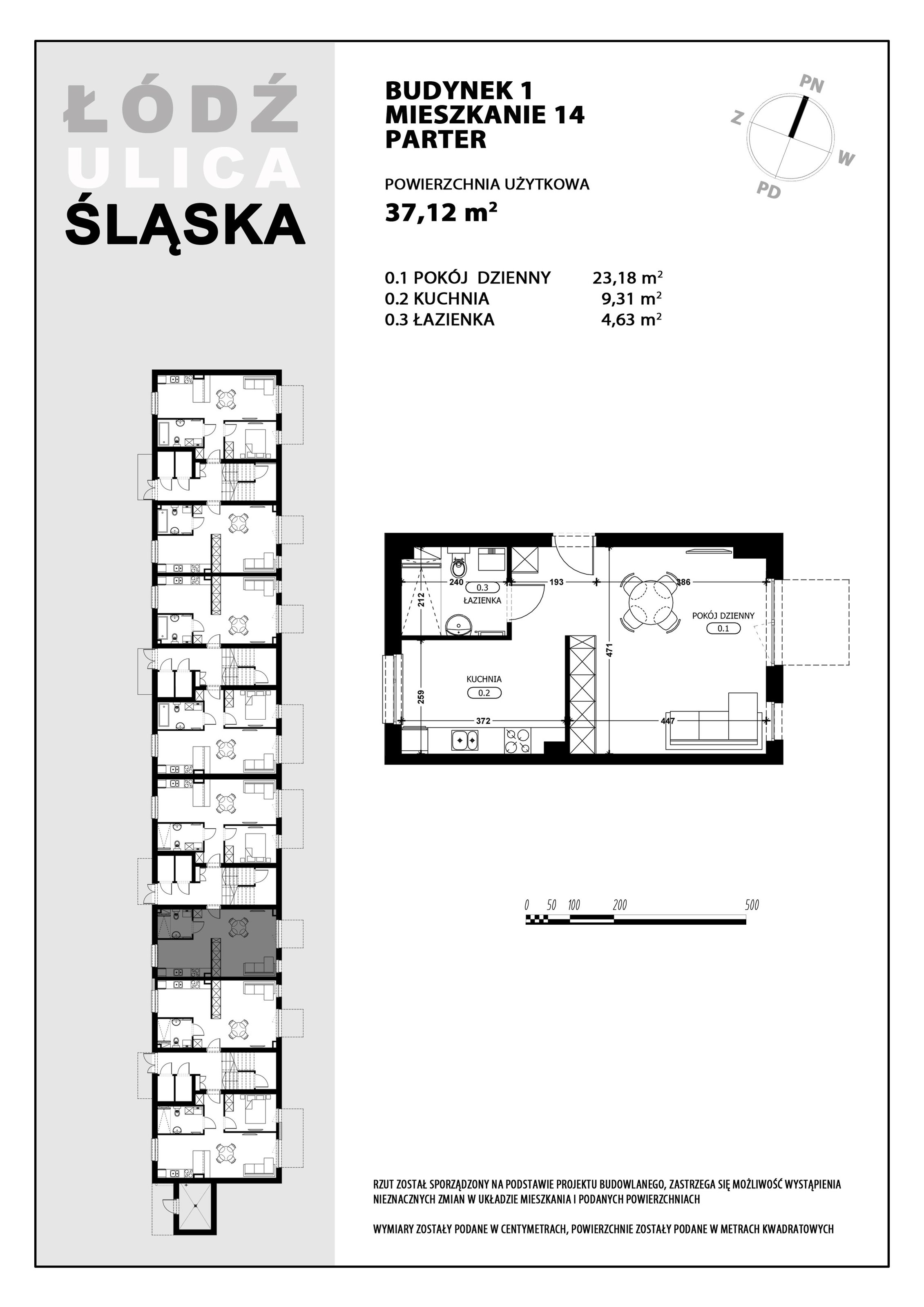 Mieszkanie 37,12 m², parter, oferta nr B1-M14, Śląska Park, Łódź, Górna, Chojny-Dąbrowa, ul. Śląska 39-idx