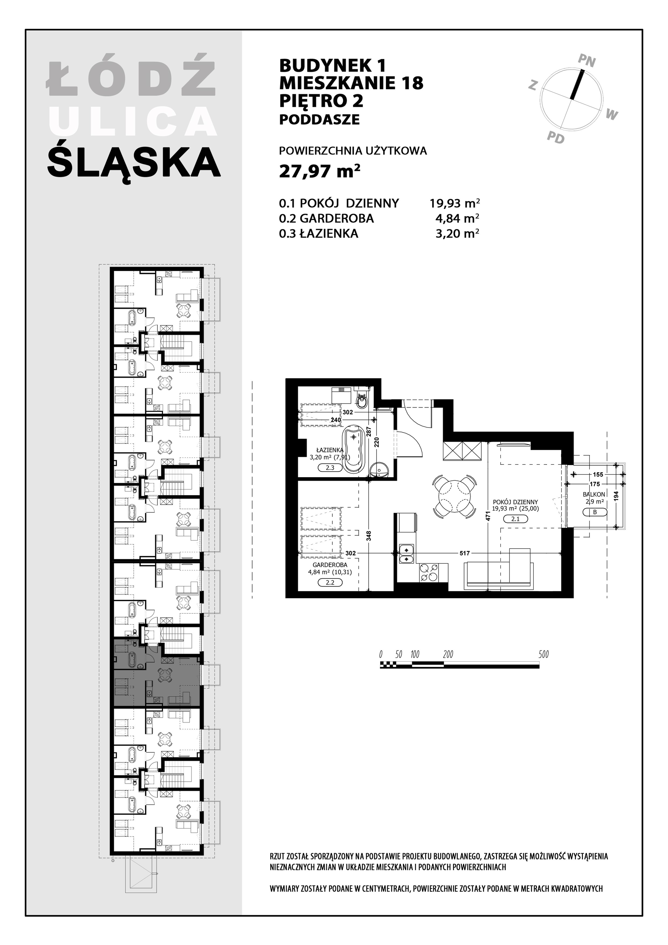 Mieszkanie 27,97 m², piętro 2, oferta nr B1-M18, Śląska Park, Łódź, Górna, Chojny-Dąbrowa, ul. Śląska 39-idx