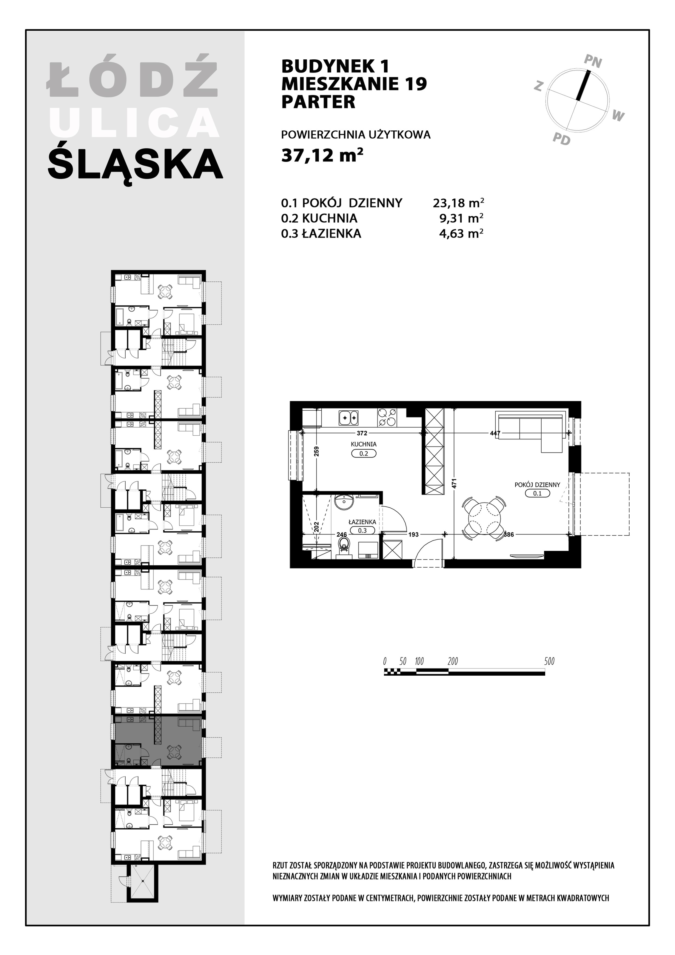 Mieszkanie 37,12 m², parter, oferta nr B1-M19, Śląska Park, Łódź, Górna, Chojny-Dąbrowa, ul. Śląska 39-idx