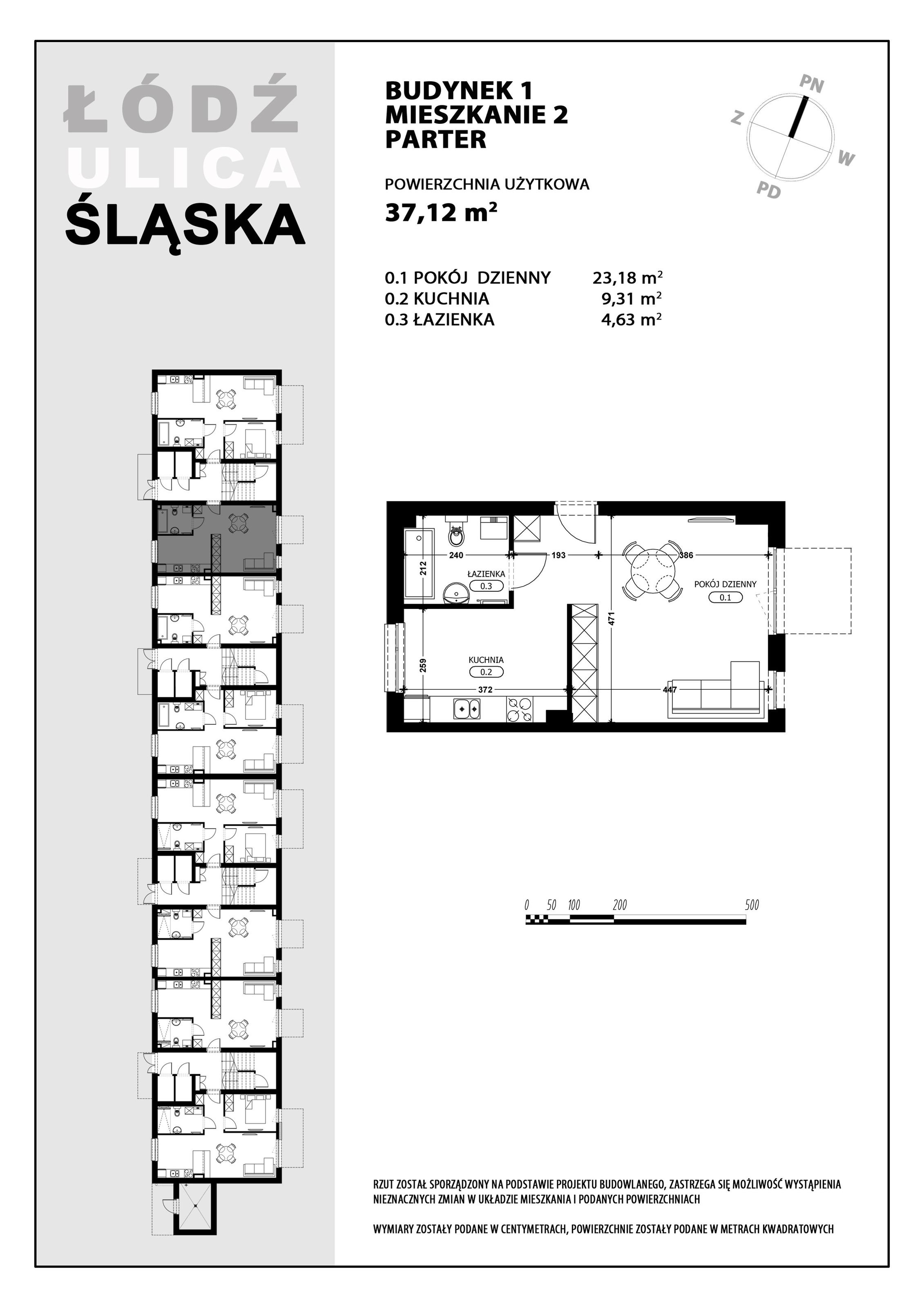 Mieszkanie 37,12 m², parter, oferta nr B1-M2, Śląska Park, Łódź, Górna, Chojny-Dąbrowa, ul. Śląska 39-idx