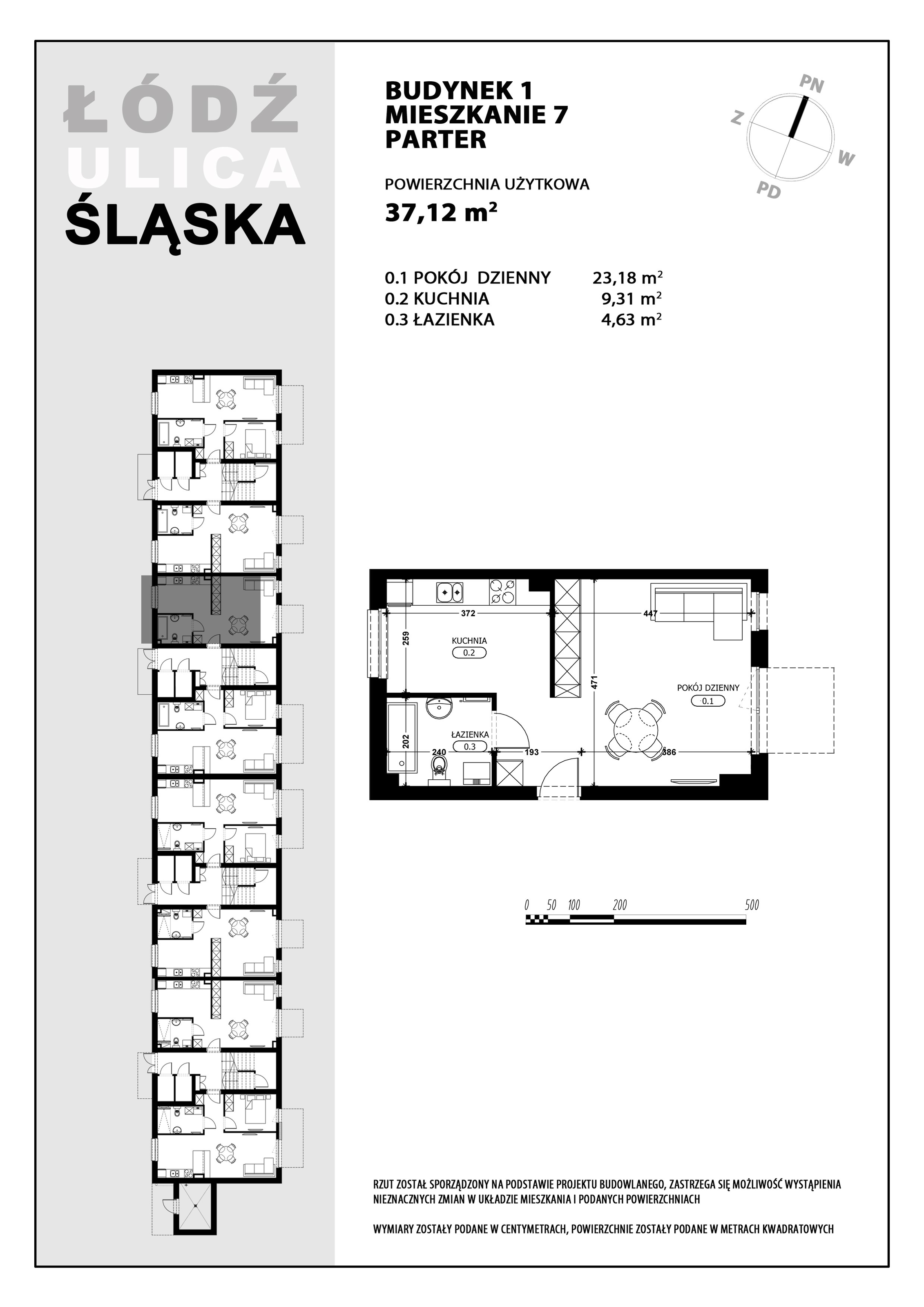 Mieszkanie 37,12 m², parter, oferta nr B1-M7, Śląska Park, Łódź, Górna, Chojny-Dąbrowa, ul. Śląska 39-idx