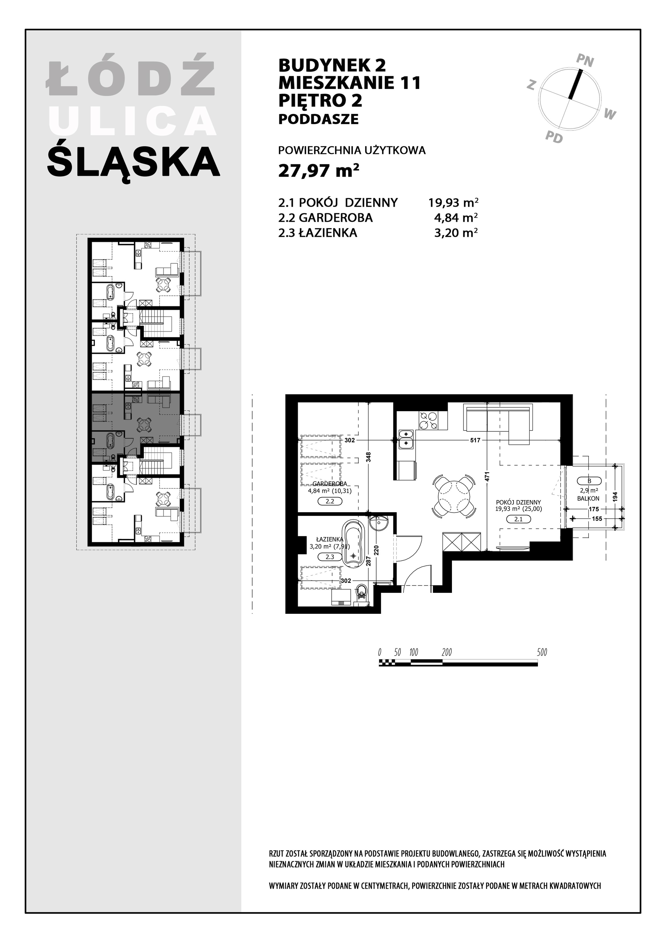 Mieszkanie 27,97 m², piętro 2, oferta nr B2-M11, Śląska Park, Łódź, Górna, Chojny-Dąbrowa, ul. Śląska 39-idx