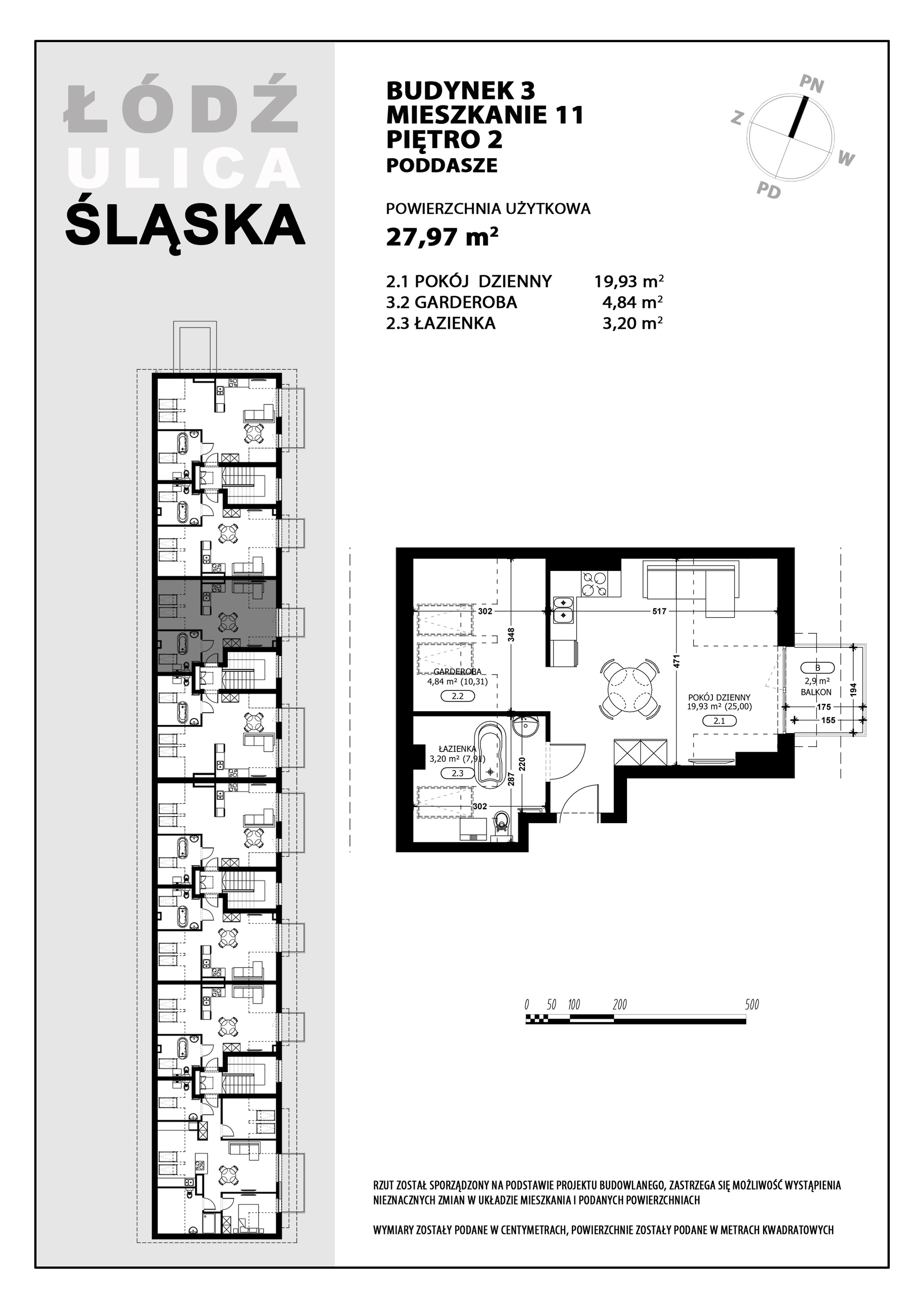 Mieszkanie 27,97 m², piętro 2, oferta nr B3-M11, Śląska Park, Łódź, Górna, Chojny-Dąbrowa, ul. Śląska 39-idx