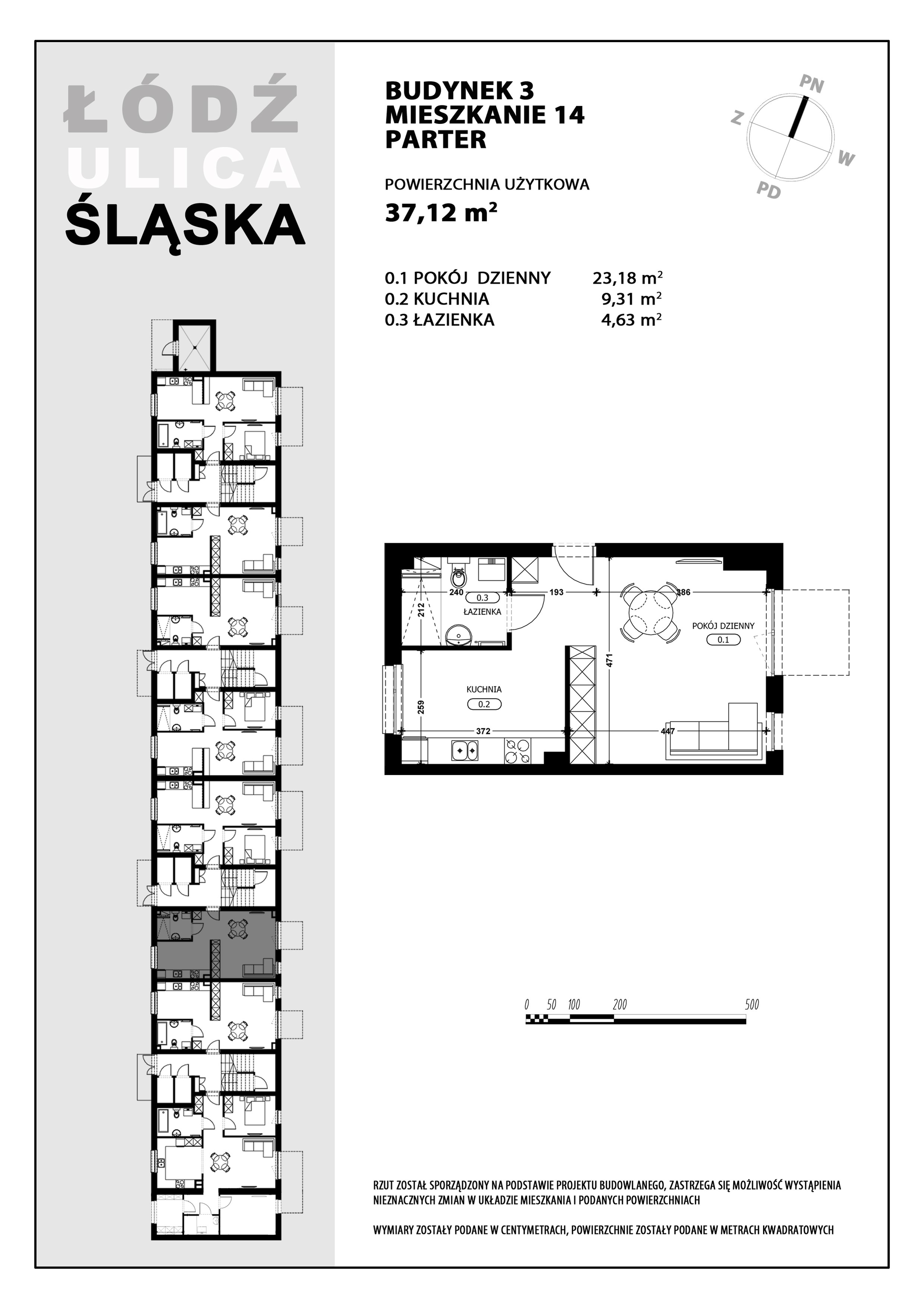 Mieszkanie 37,12 m², parter, oferta nr B3-M14, Śląska Park, Łódź, Górna, Chojny-Dąbrowa, ul. Śląska 39-idx