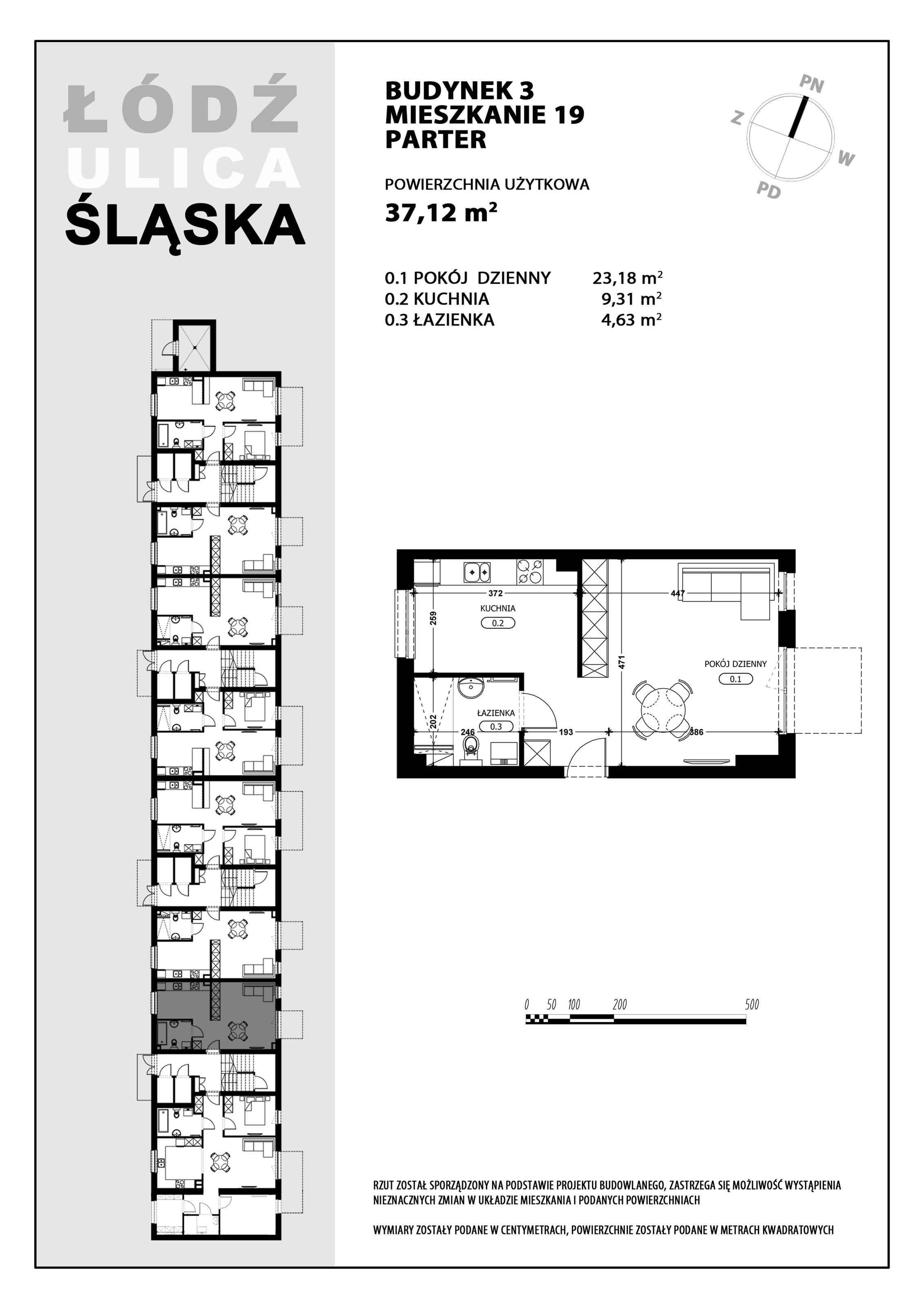 Mieszkanie 37,12 m², parter, oferta nr B3-M19, Śląska Park, Łódź, Górna, Chojny-Dąbrowa, ul. Śląska 39-idx