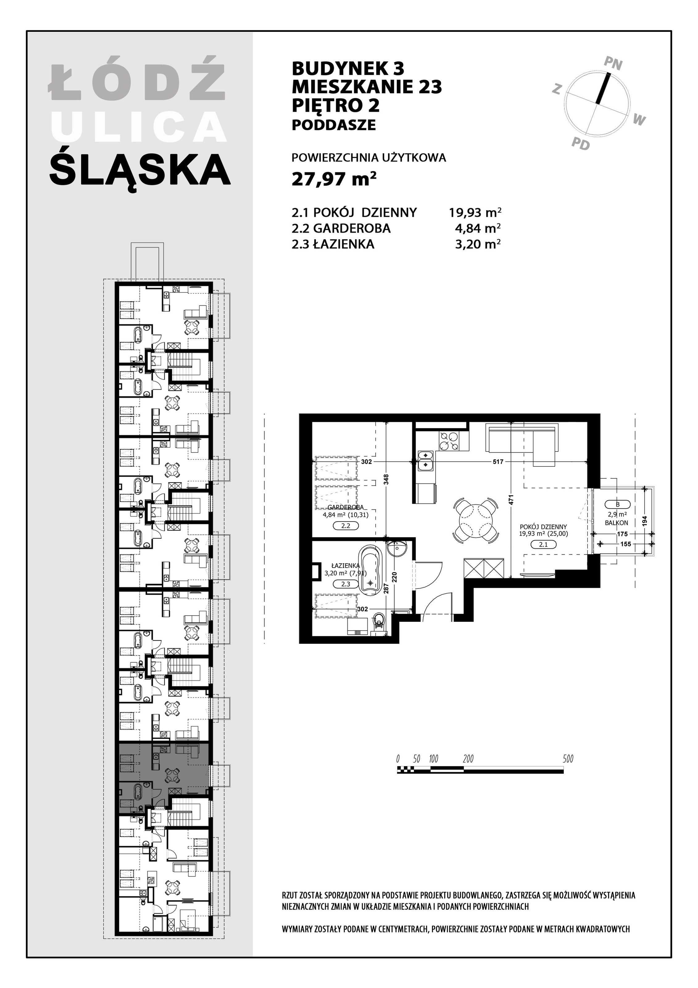 Mieszkanie 27,97 m², piętro 2, oferta nr B3-M23, Śląska Park, Łódź, Górna, Chojny-Dąbrowa, ul. Śląska 39-idx