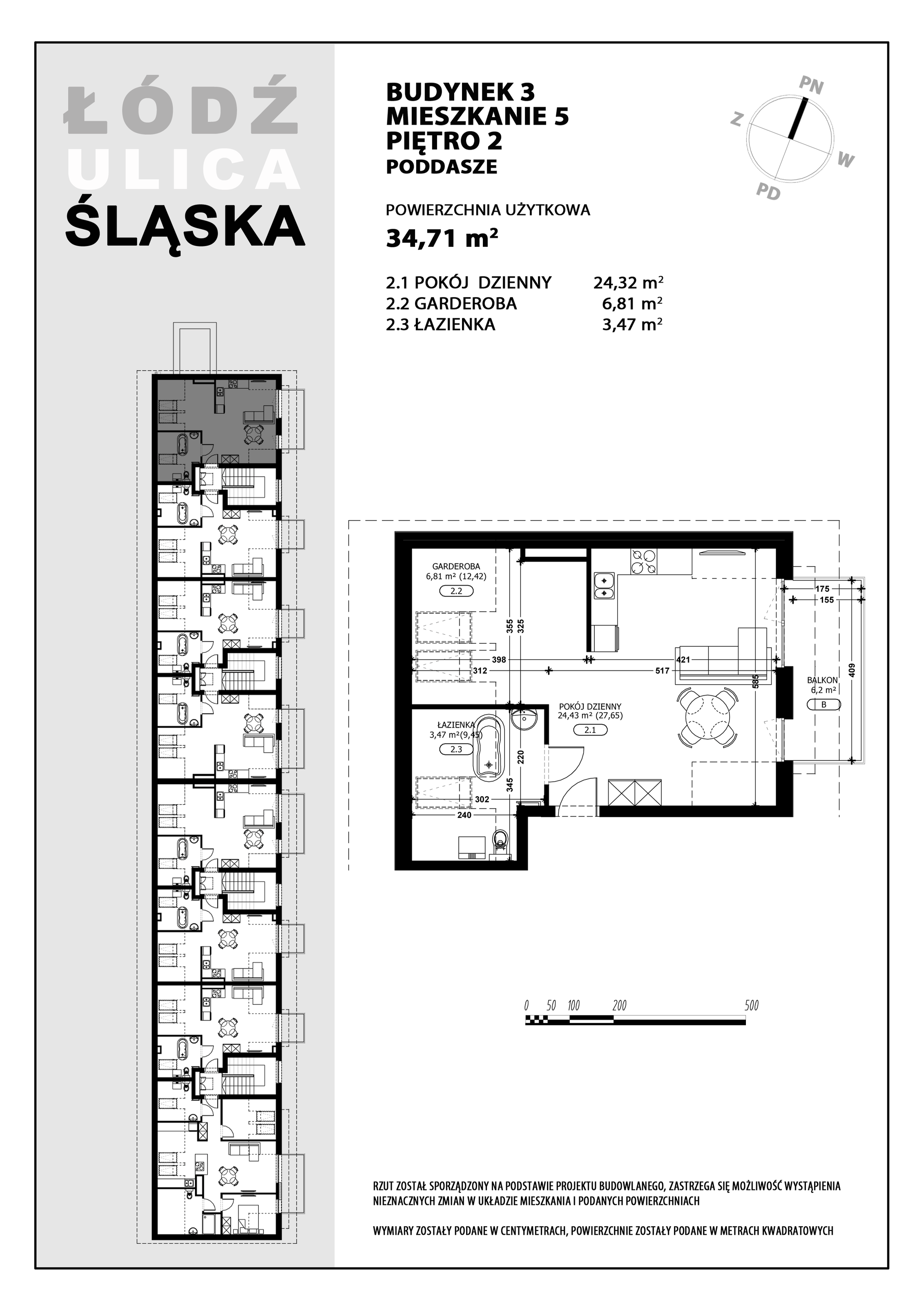 Mieszkanie 34,71 m², piętro 2, oferta nr B3-M5, Śląska Park, Łódź, Górna, Chojny-Dąbrowa, ul. Śląska 39-idx