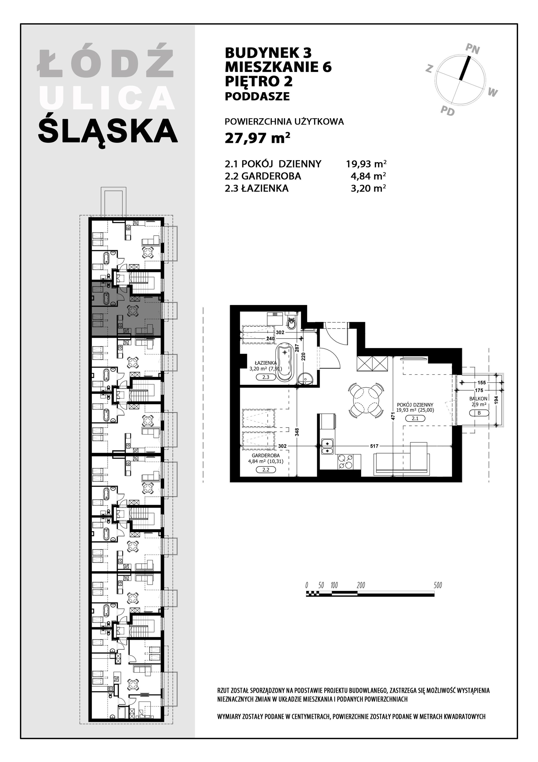 Mieszkanie 27,97 m², piętro 2, oferta nr B3-M6, Śląska Park, Łódź, Górna, Chojny-Dąbrowa, ul. Śląska 39-idx