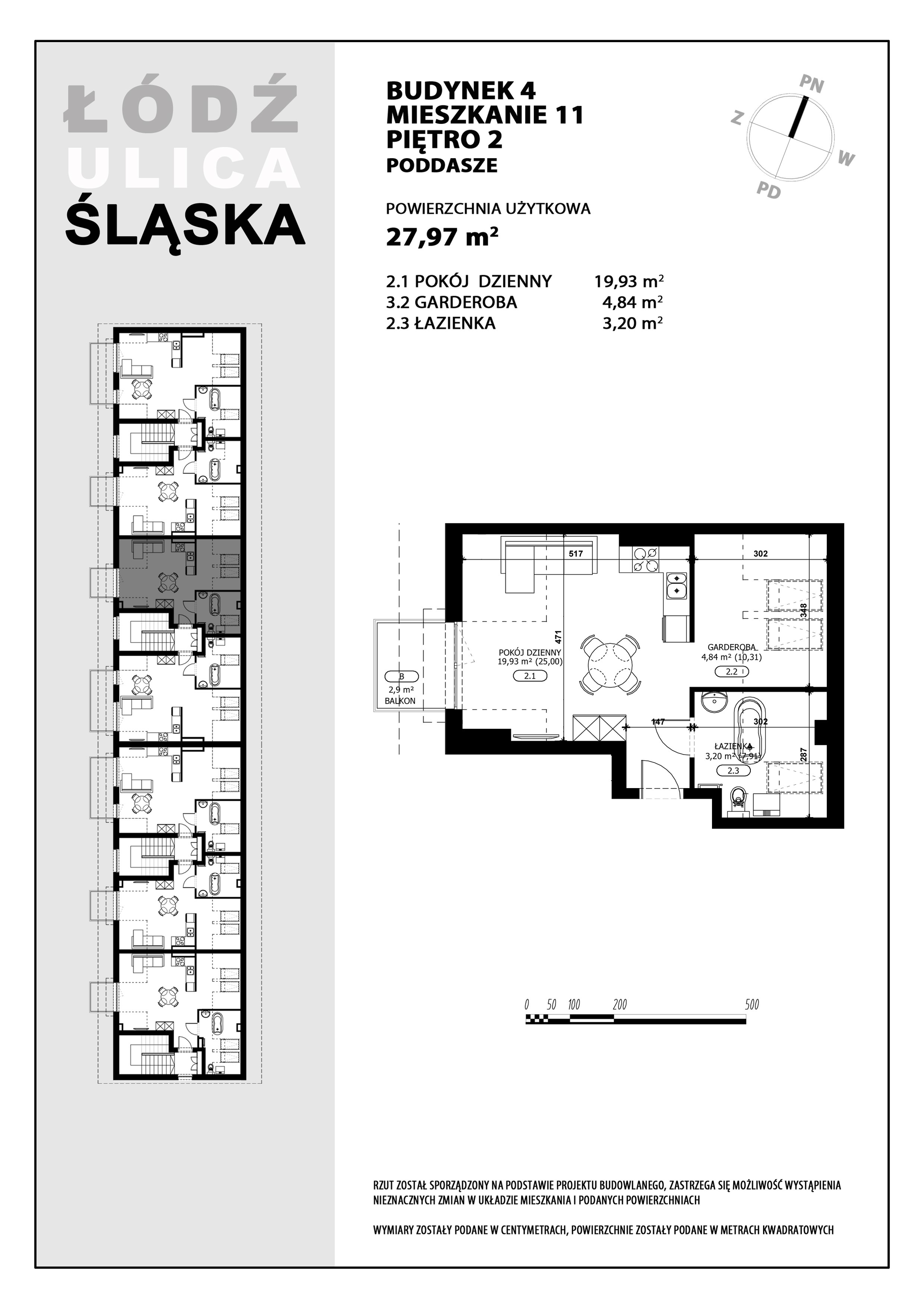 Mieszkanie 27,97 m², piętro 2, oferta nr B4-M11, Śląska Park, Łódź, Górna, Chojny-Dąbrowa, ul. Śląska 39-idx