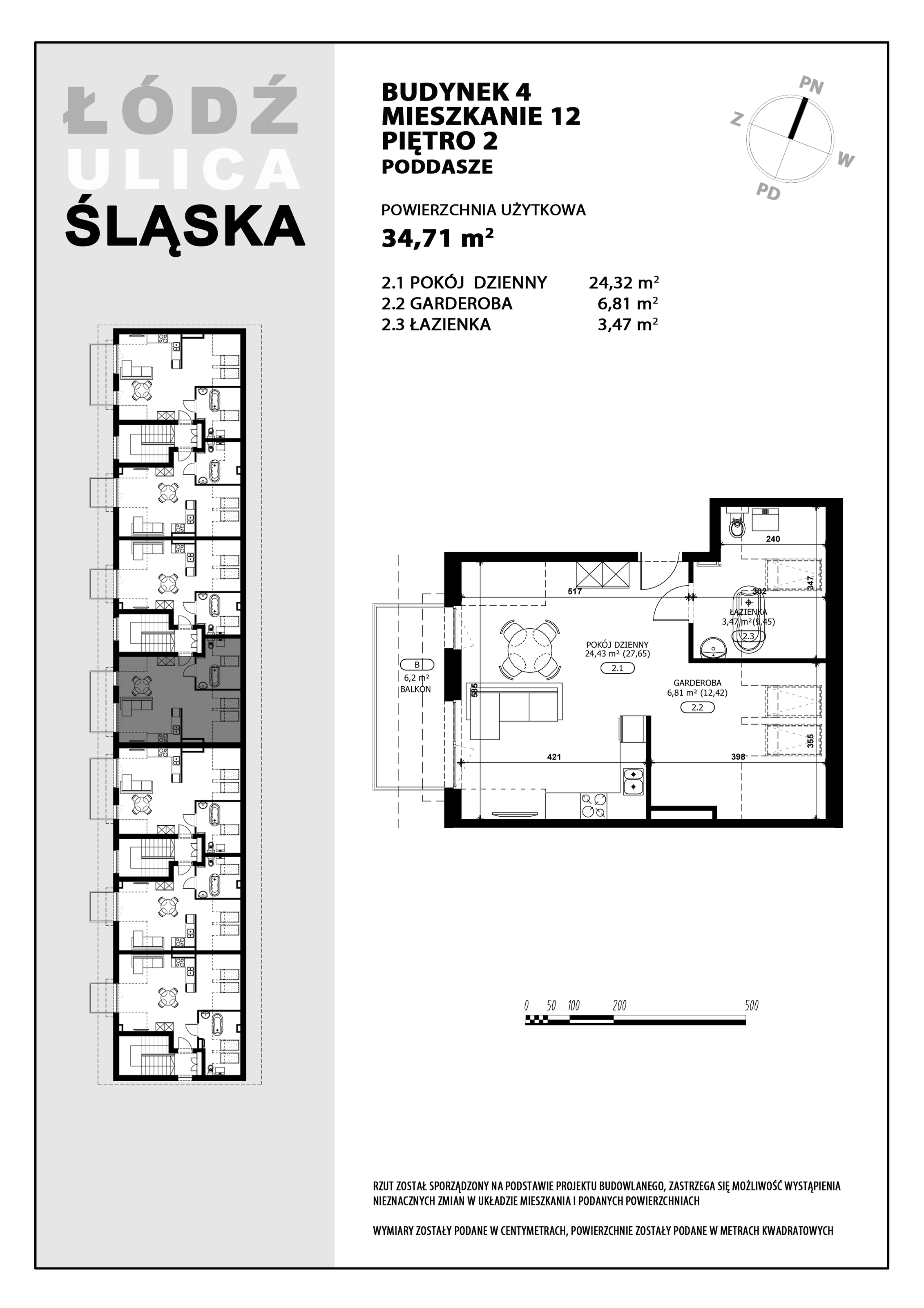 Mieszkanie 34,71 m², piętro 2, oferta nr B4-M12, Śląska Park, Łódź, Górna, Chojny-Dąbrowa, ul. Śląska 39-idx