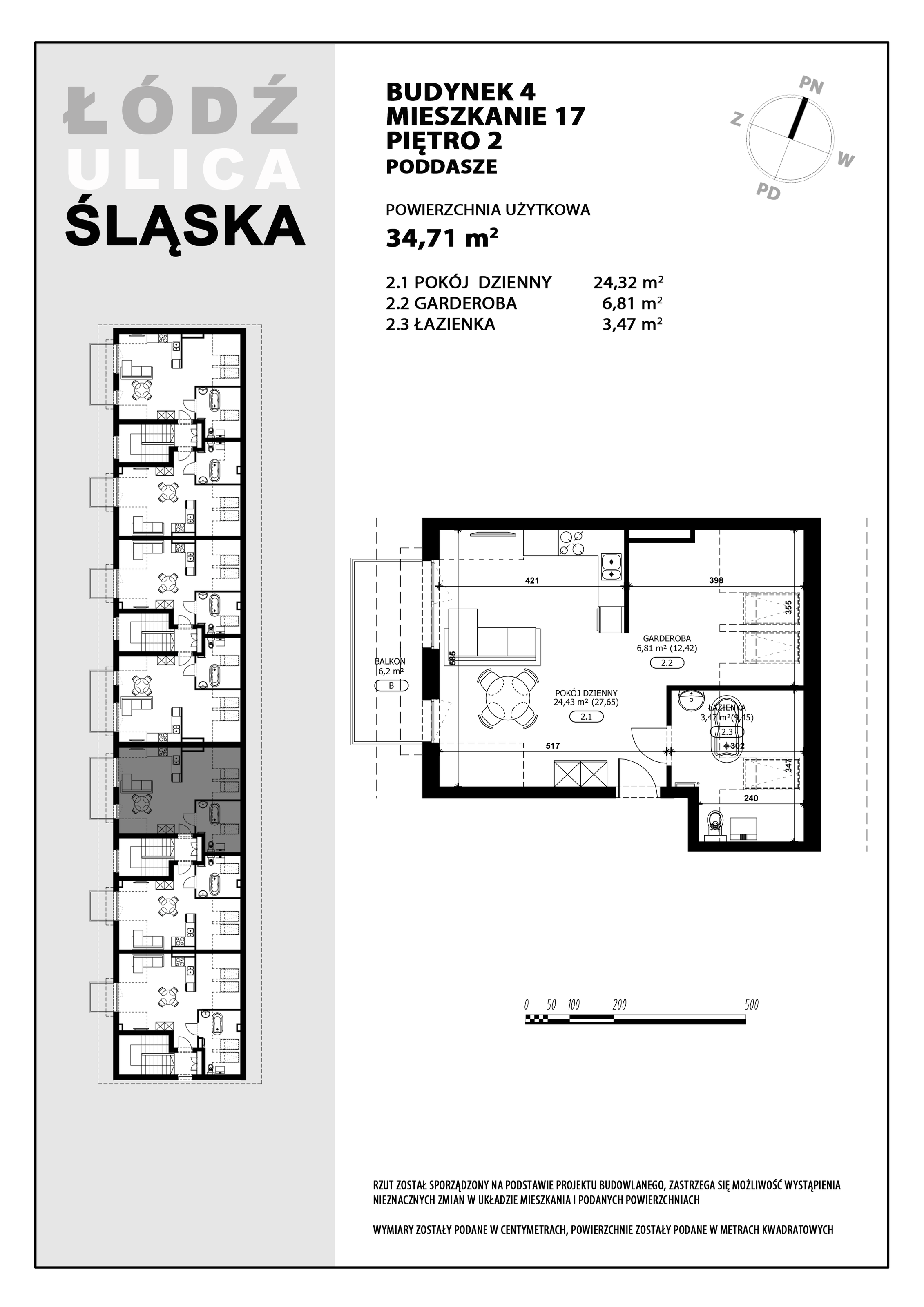 Mieszkanie 34,71 m², piętro 2, oferta nr B4-M17, Śląska Park, Łódź, Górna, Chojny-Dąbrowa, ul. Śląska 39-idx