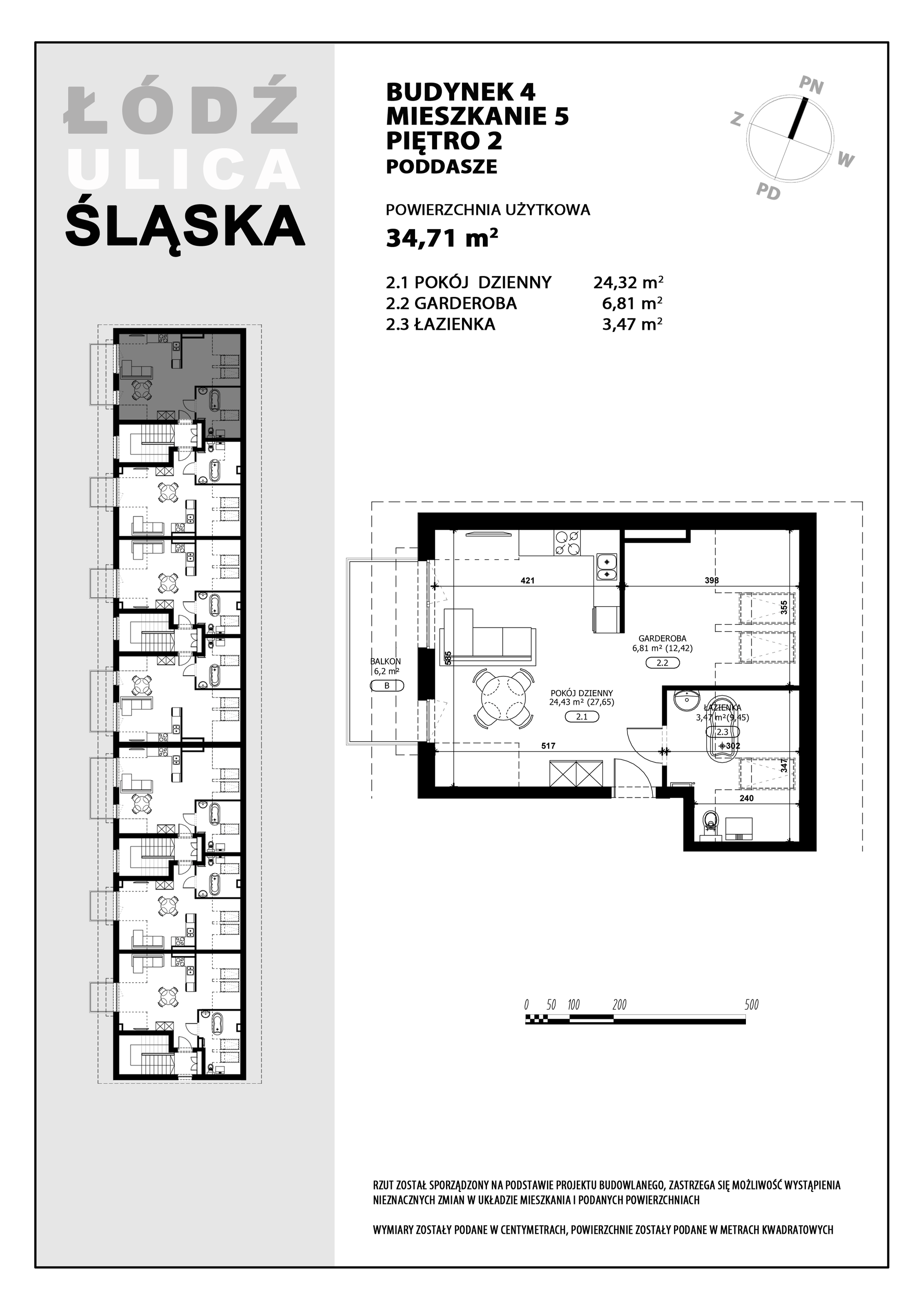 Mieszkanie 34,71 m², piętro 2, oferta nr B4-M5, Śląska Park, Łódź, Górna, Chojny-Dąbrowa, ul. Śląska 39-idx