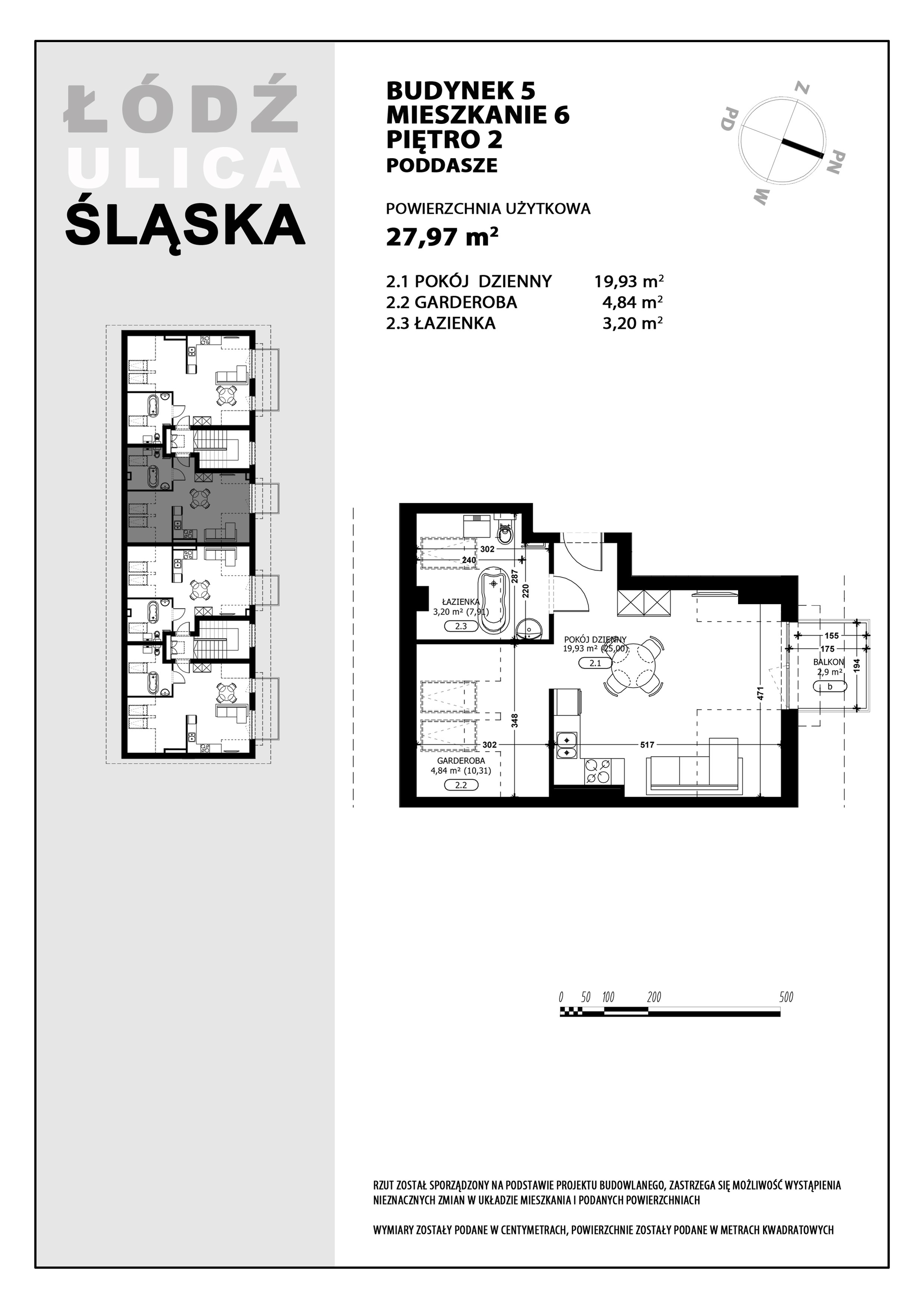 Mieszkanie 27,97 m², piętro 2, oferta nr B5-M6, Śląska Park, Łódź, Górna, Chojny-Dąbrowa, ul. Śląska 39-idx