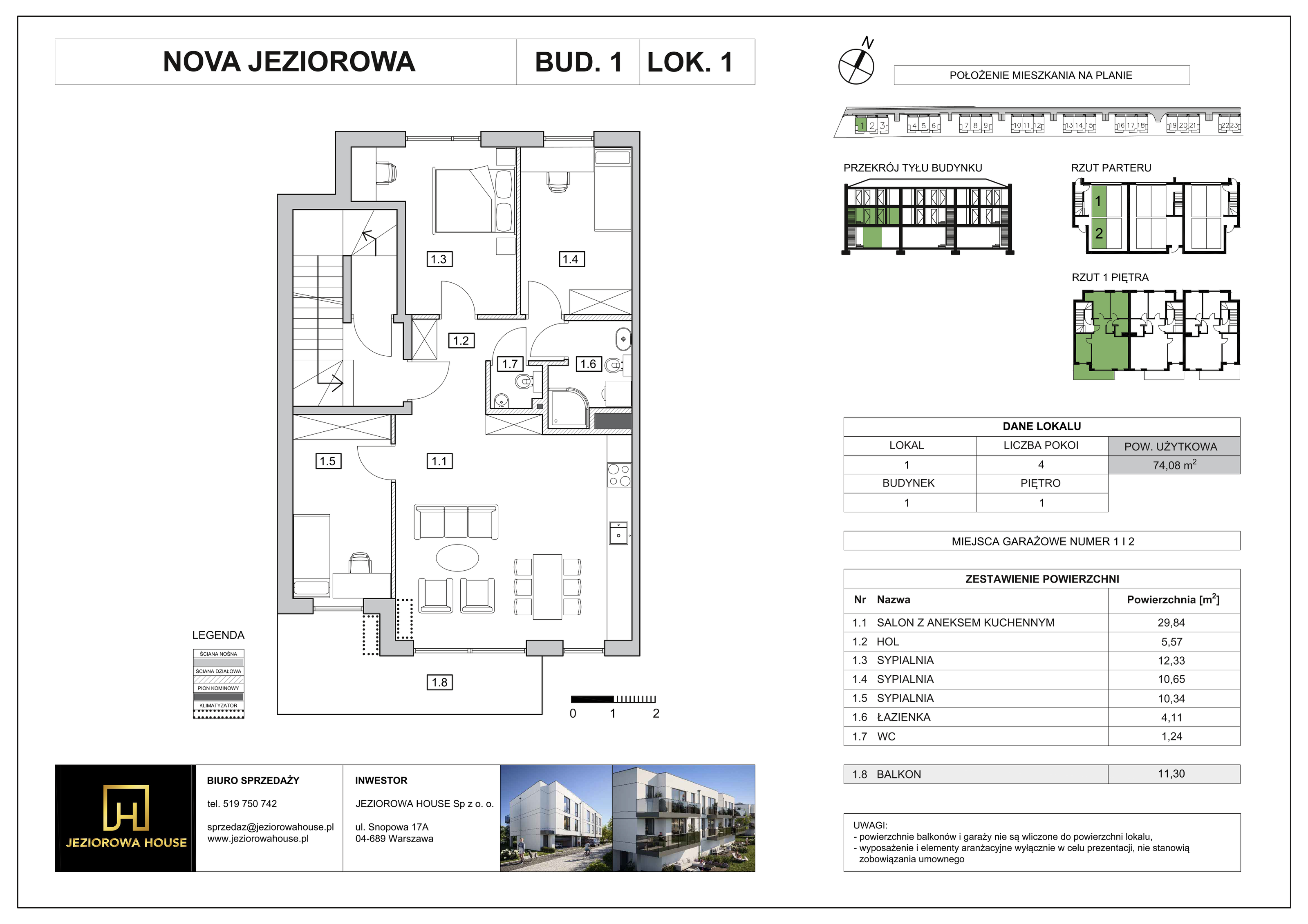 Mieszkanie 74,08 m², piętro 1, oferta nr 1, Nova Jeziorowa, Warszawa, Wawer, Zerzeń, ul. Jeziorowa-idx