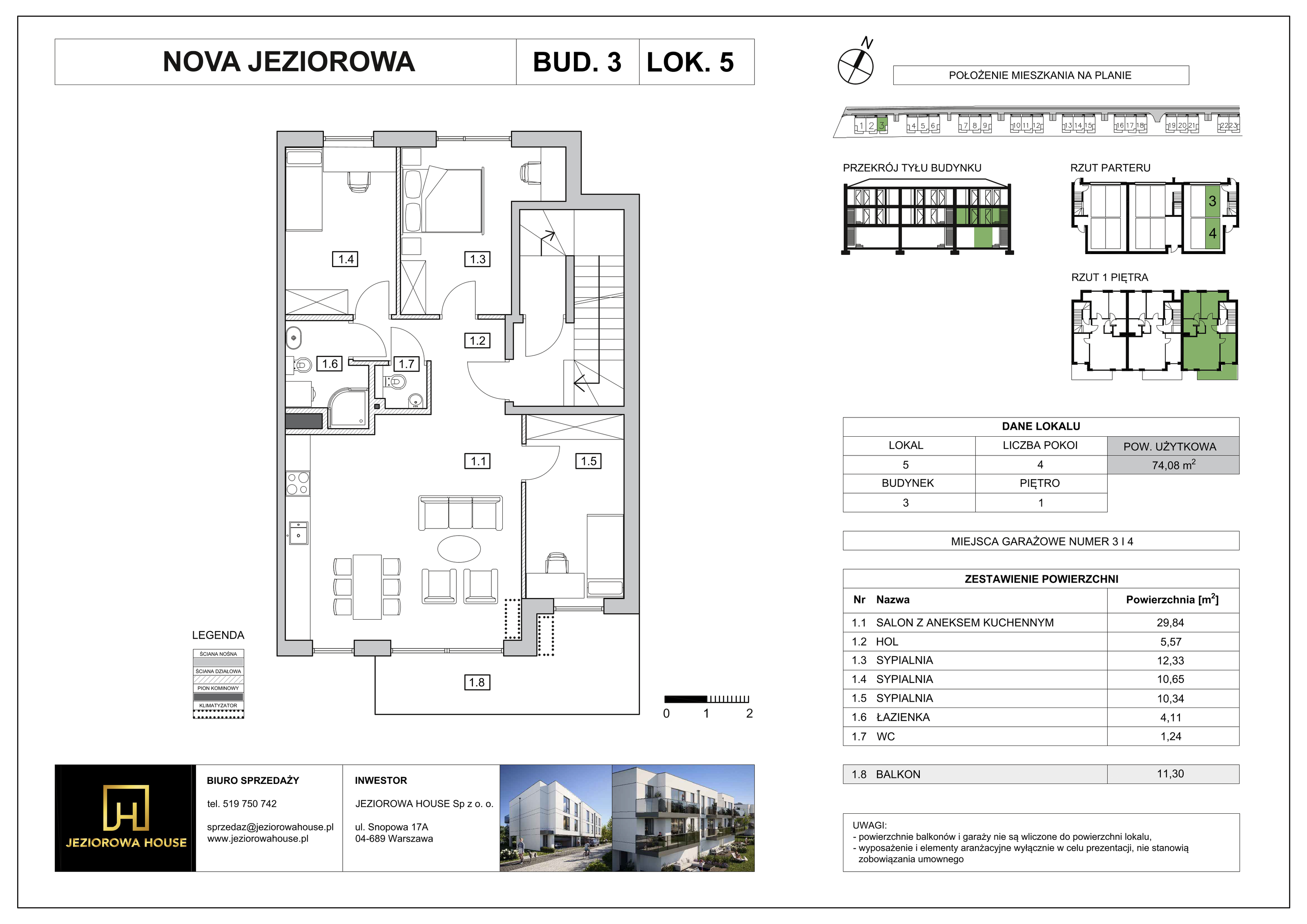 Mieszkanie 74,08 m², piętro 1, oferta nr 5, Nova Jeziorowa, Warszawa, Wawer, Zerzeń, ul. Jeziorowa-idx