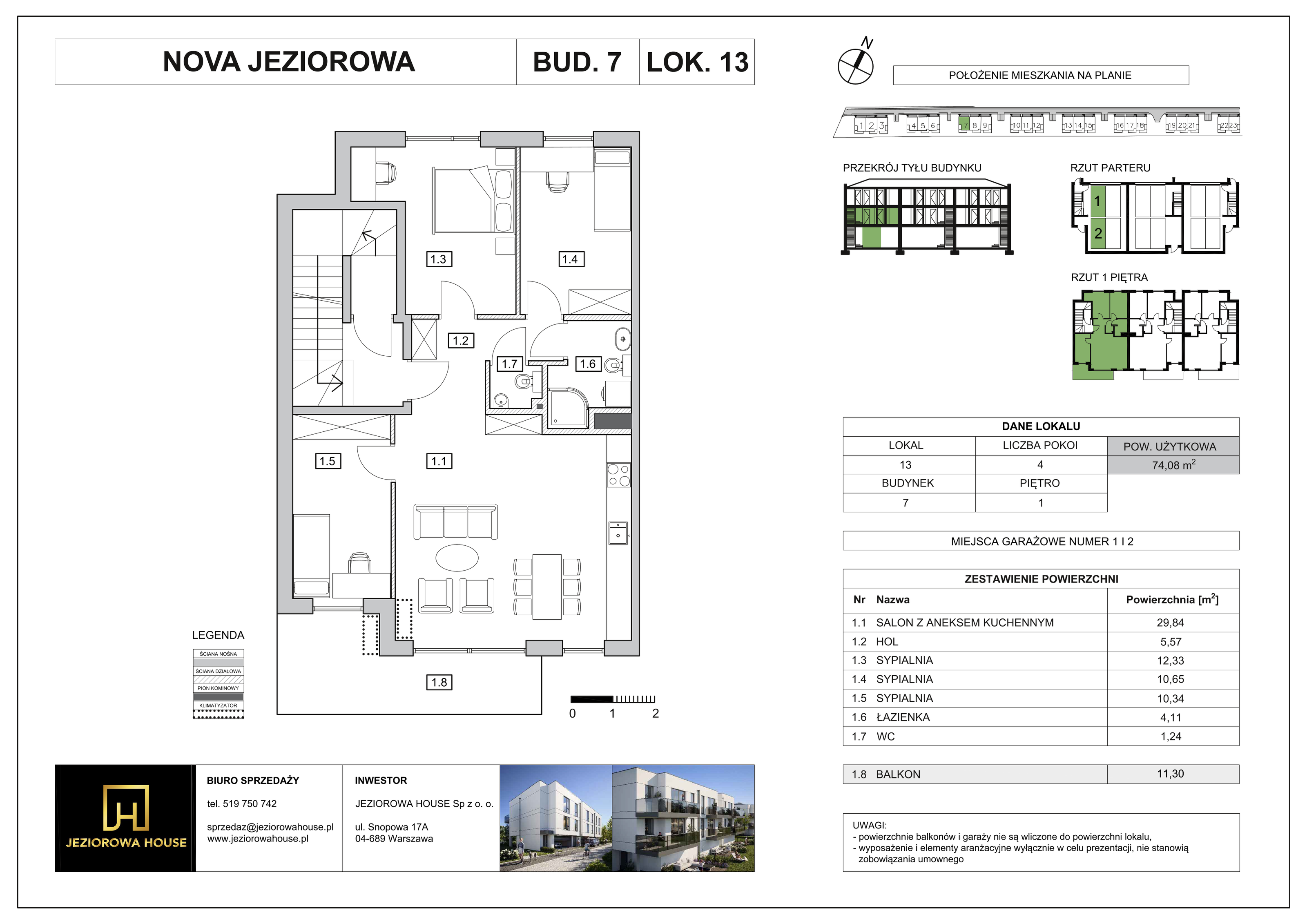 Mieszkanie 74,08 m², piętro 1, oferta nr 13, Nova Jeziorowa, Warszawa, Wawer, Zerzeń, ul. Jeziorowa-idx