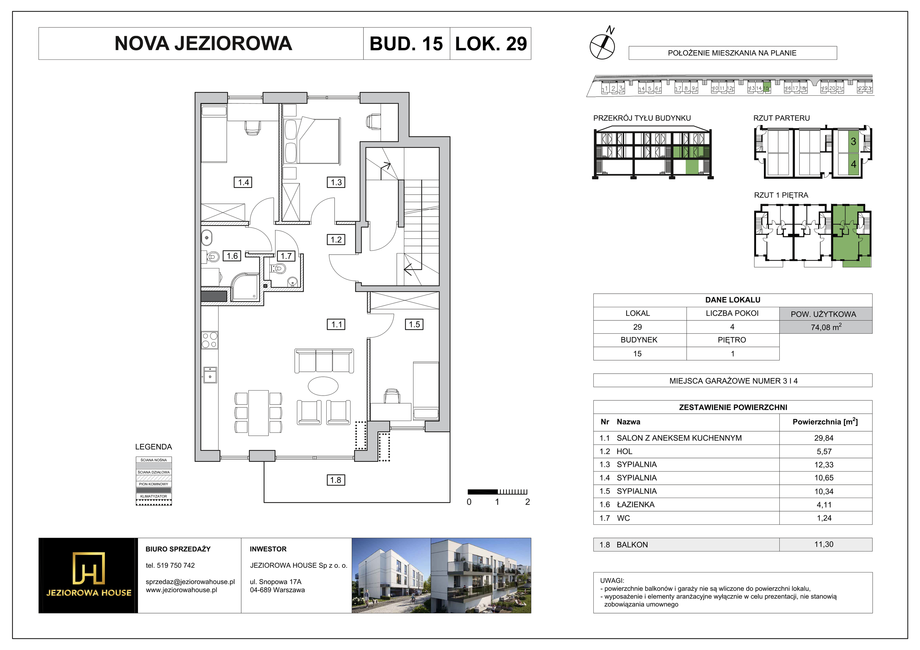 Mieszkanie 74,08 m², piętro 1, oferta nr 29, Nova Jeziorowa, Warszawa, Wawer, Zerzeń, ul. Jeziorowa-idx