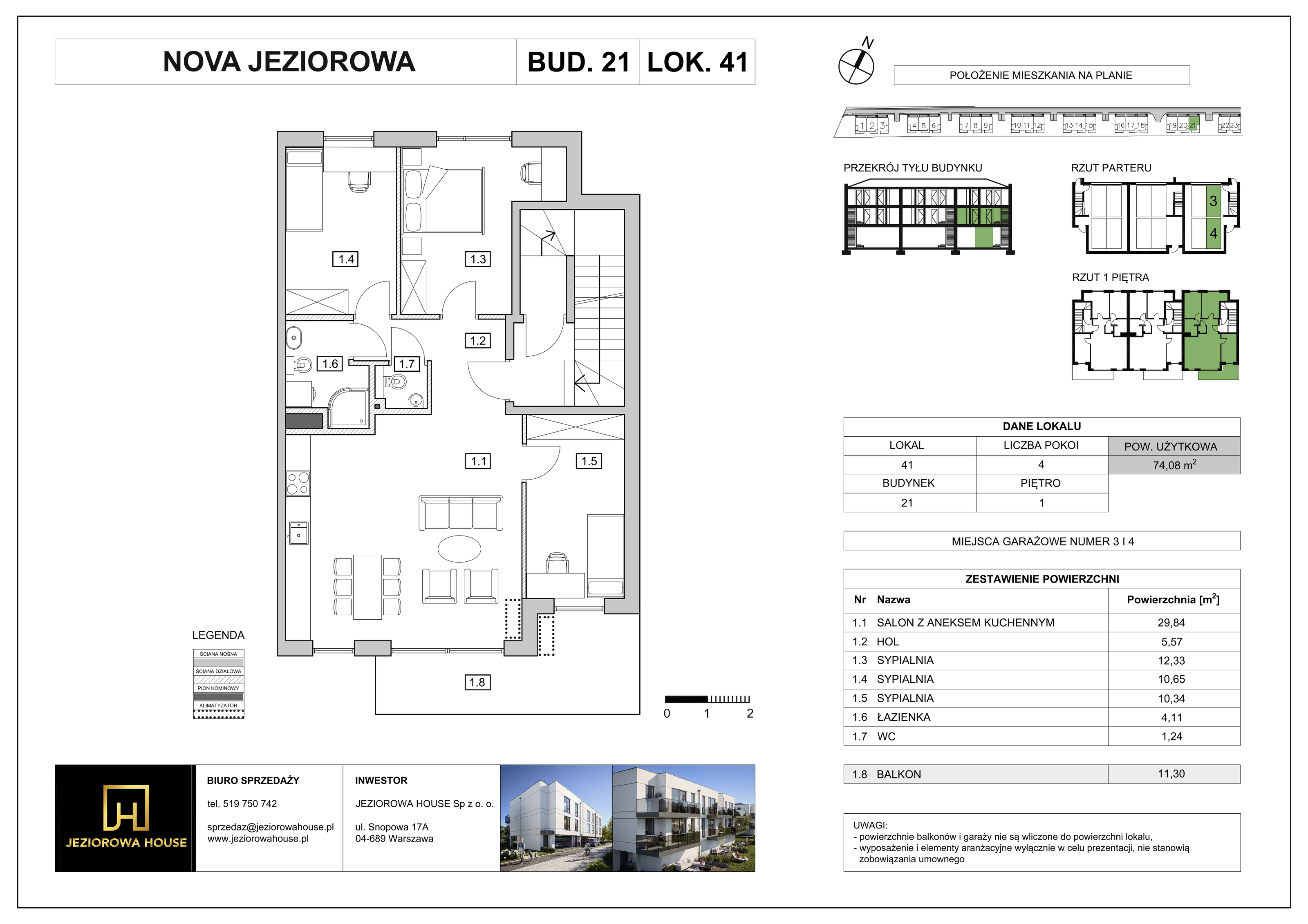 Mieszkanie 74,08 m², piętro 1, oferta nr 41, Nova Jeziorowa, Warszawa, Wawer, Zerzeń, ul. Jeziorowa-idx