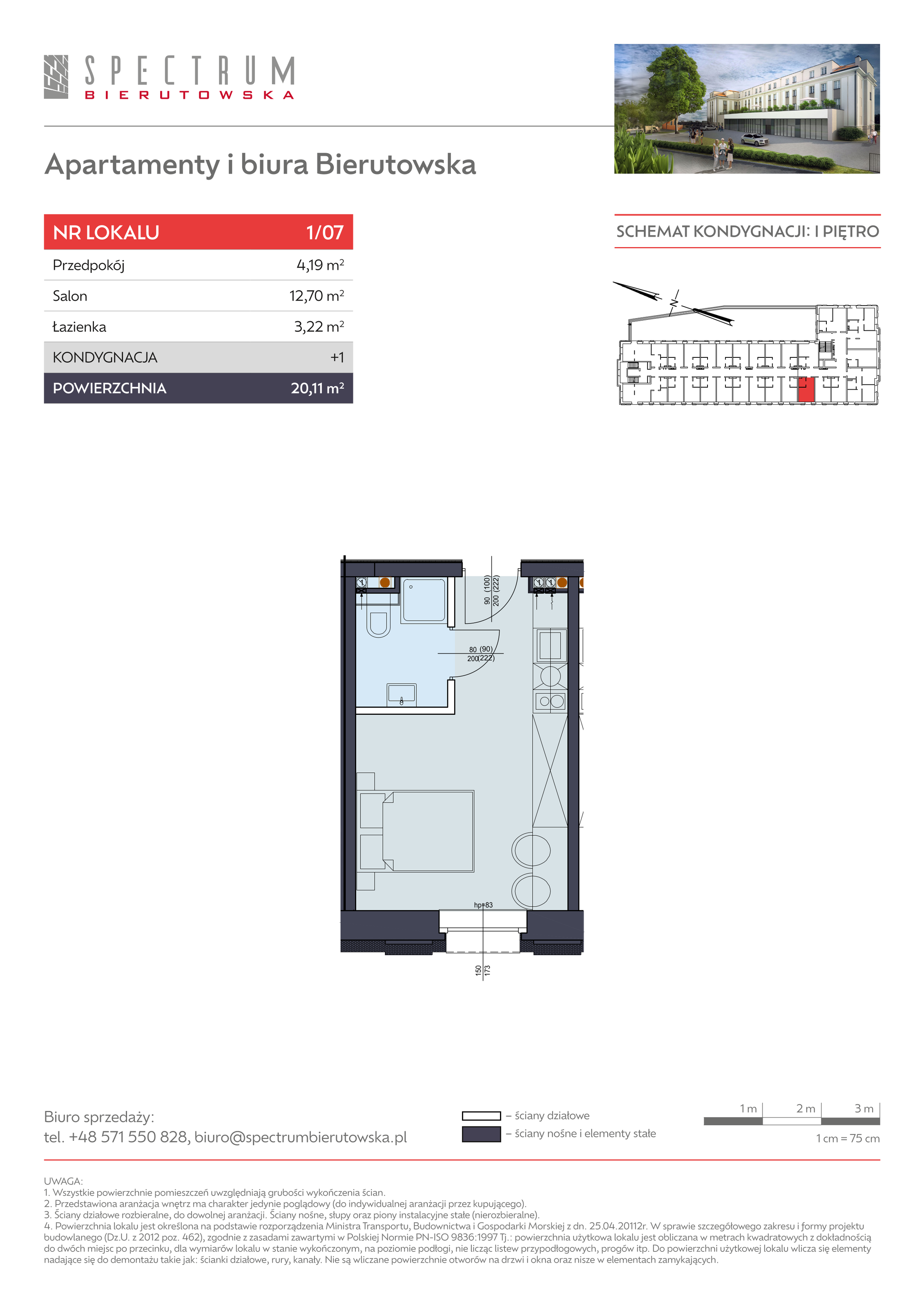 Apartament 20,11 m², piętro 1, oferta nr 1/07., Spectrum Bierutowska, Wrocław, Psie Pole-Zawidawie, Psie Pole, ul. Bierutowska-idx