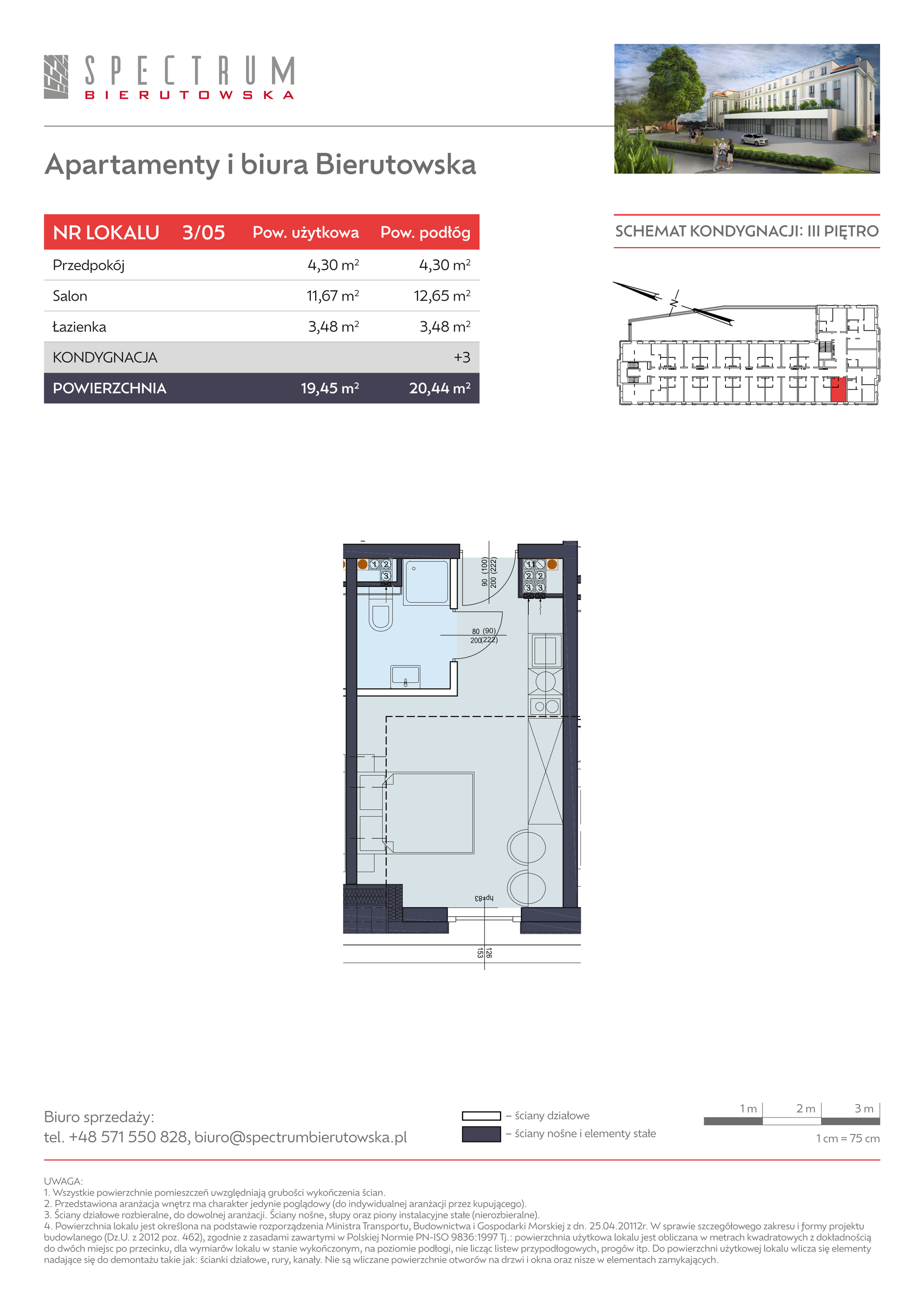 Apartament 19,45 m², piętro 3, oferta nr 3/05., Spectrum Bierutowska, Wrocław, Psie Pole-Zawidawie, Psie Pole, ul. Bierutowska-idx