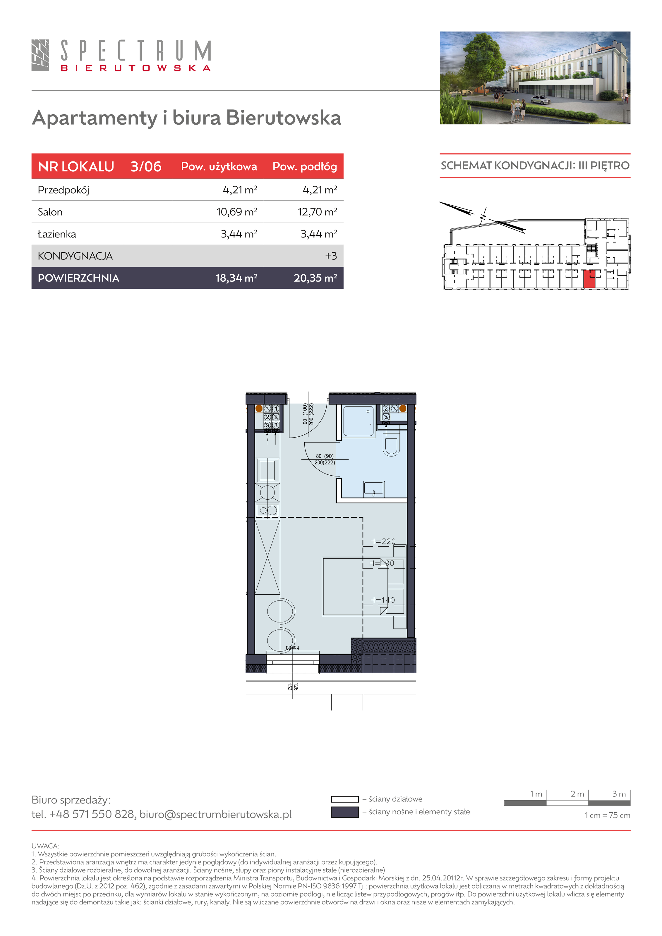 Apartament 18,34 m², piętro 3, oferta nr 3/06., Spectrum Bierutowska, Wrocław, Psie Pole-Zawidawie, Psie Pole, ul. Bierutowska-idx