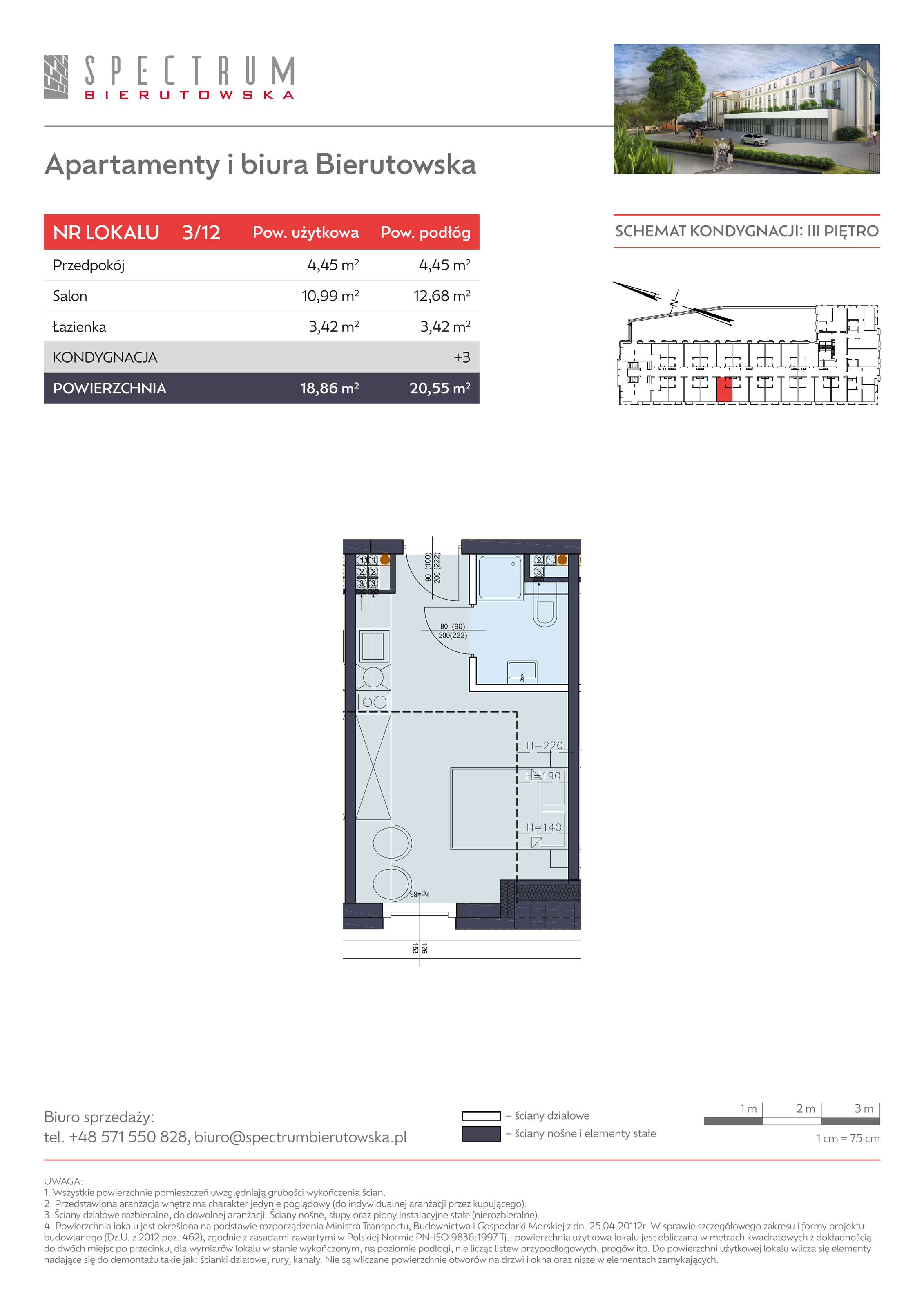 Apartament 18,86 m², piętro 3, oferta nr 3/12., Spectrum Bierutowska, Wrocław, Psie Pole-Zawidawie, Psie Pole, ul. Bierutowska-idx