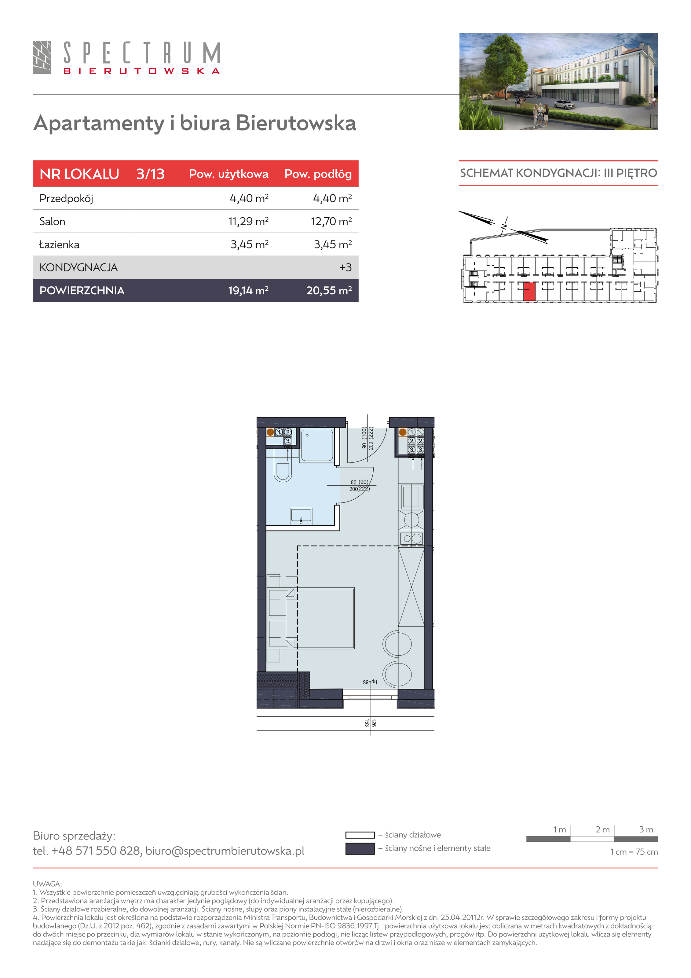 Apartament 19,14 m², piętro 3, oferta nr 3/13., Spectrum Bierutowska, Wrocław, Psie Pole-Zawidawie, Psie Pole, ul. Bierutowska-idx