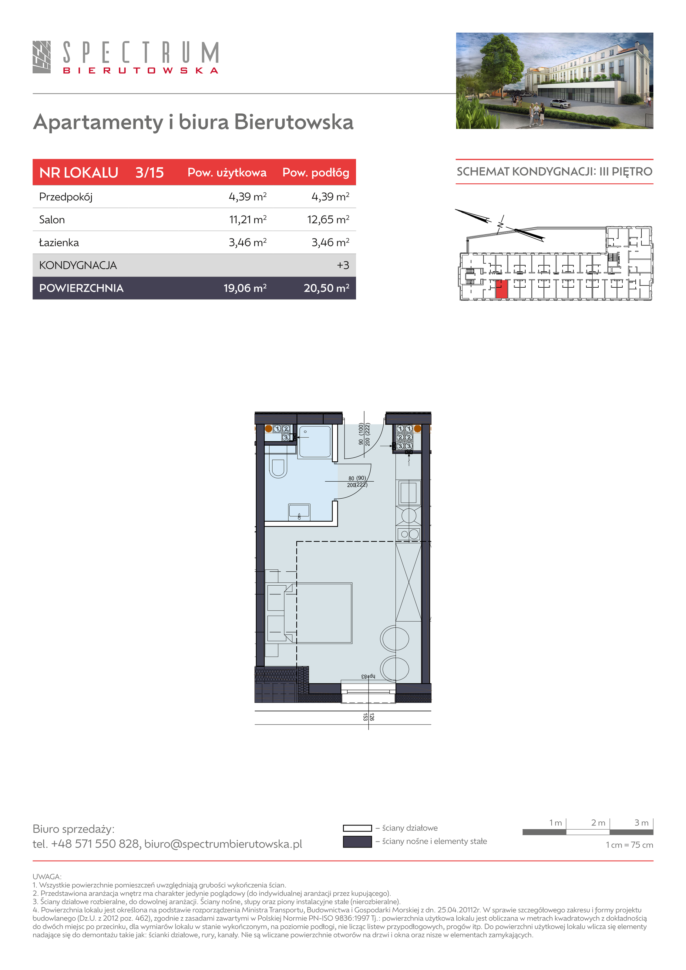 Apartament 19,06 m², piętro 3, oferta nr 3/15., Spectrum Bierutowska, Wrocław, Psie Pole-Zawidawie, Psie Pole, ul. Bierutowska-idx