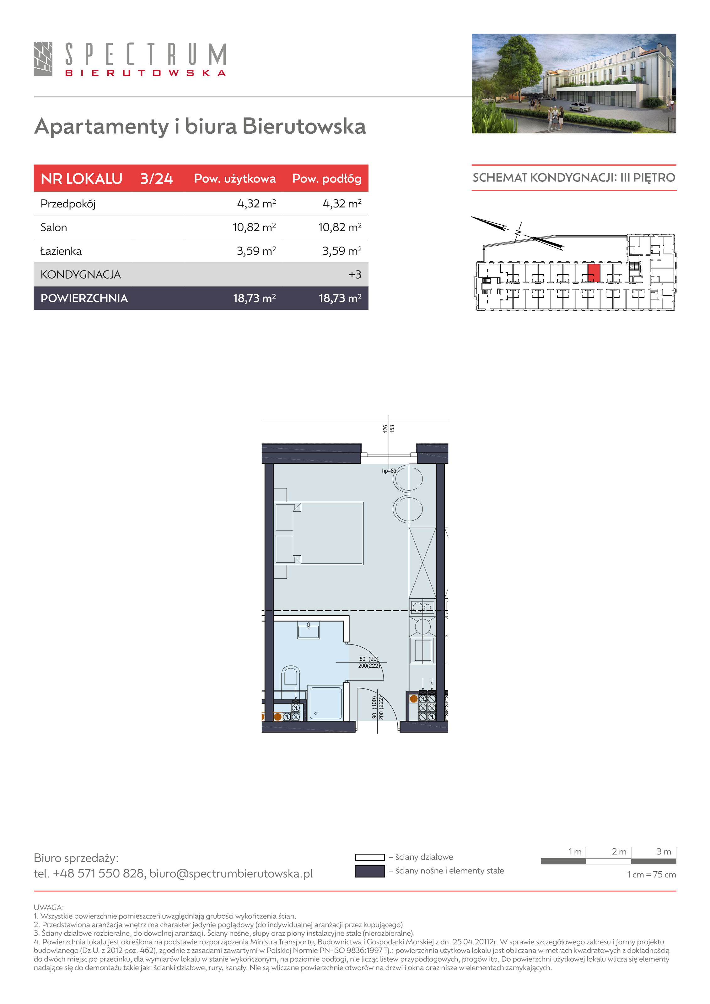 Apartament 18,73 m², piętro 3, oferta nr 3/24., Spectrum Bierutowska, Wrocław, Psie Pole-Zawidawie, Psie Pole, ul. Bierutowska-idx