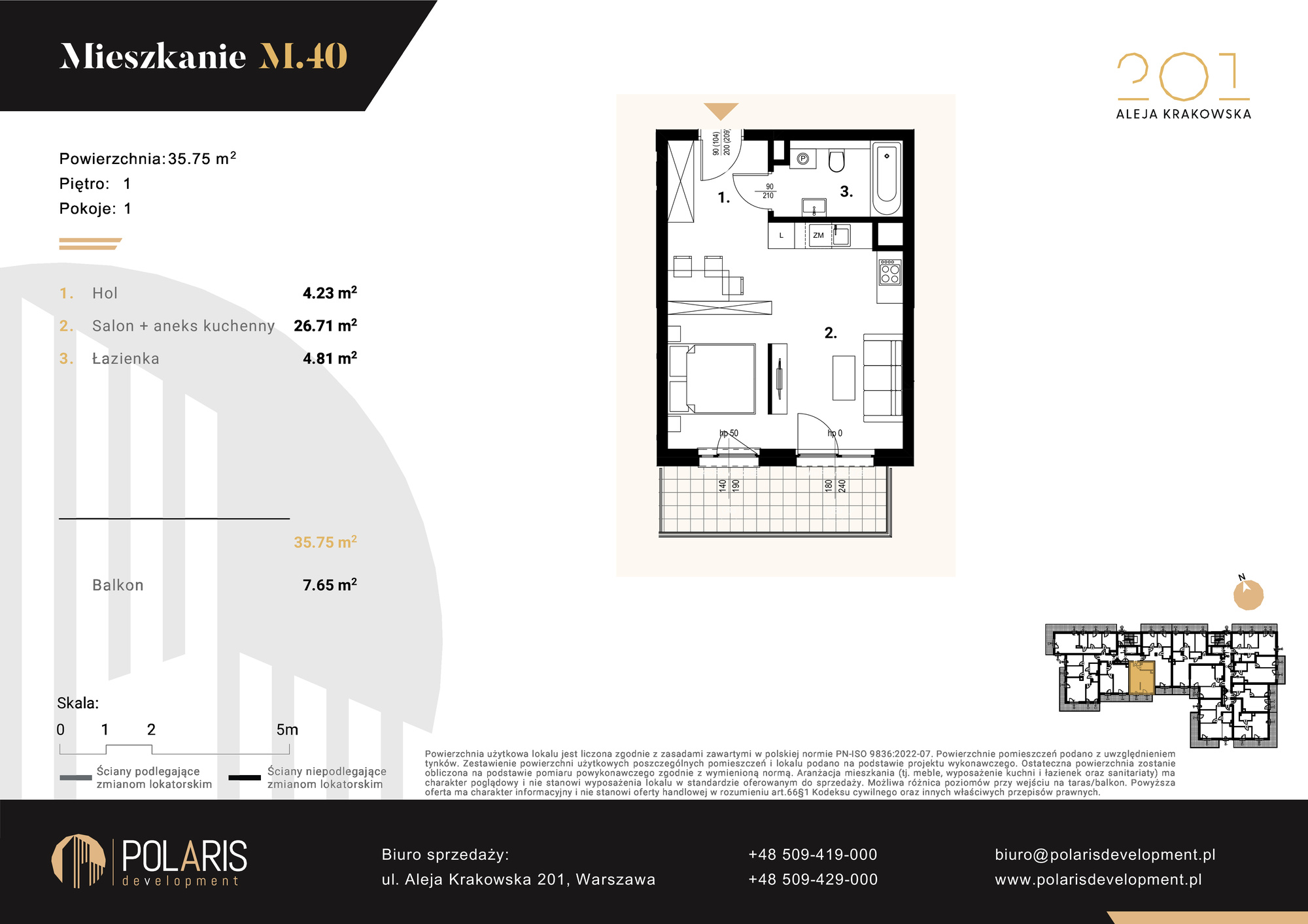 Mieszkanie 35,75 m², piętro 1, oferta nr M40, Aleja Krakowska 201, Warszawa, Włochy, Raków, al. Krakowska 201-idx